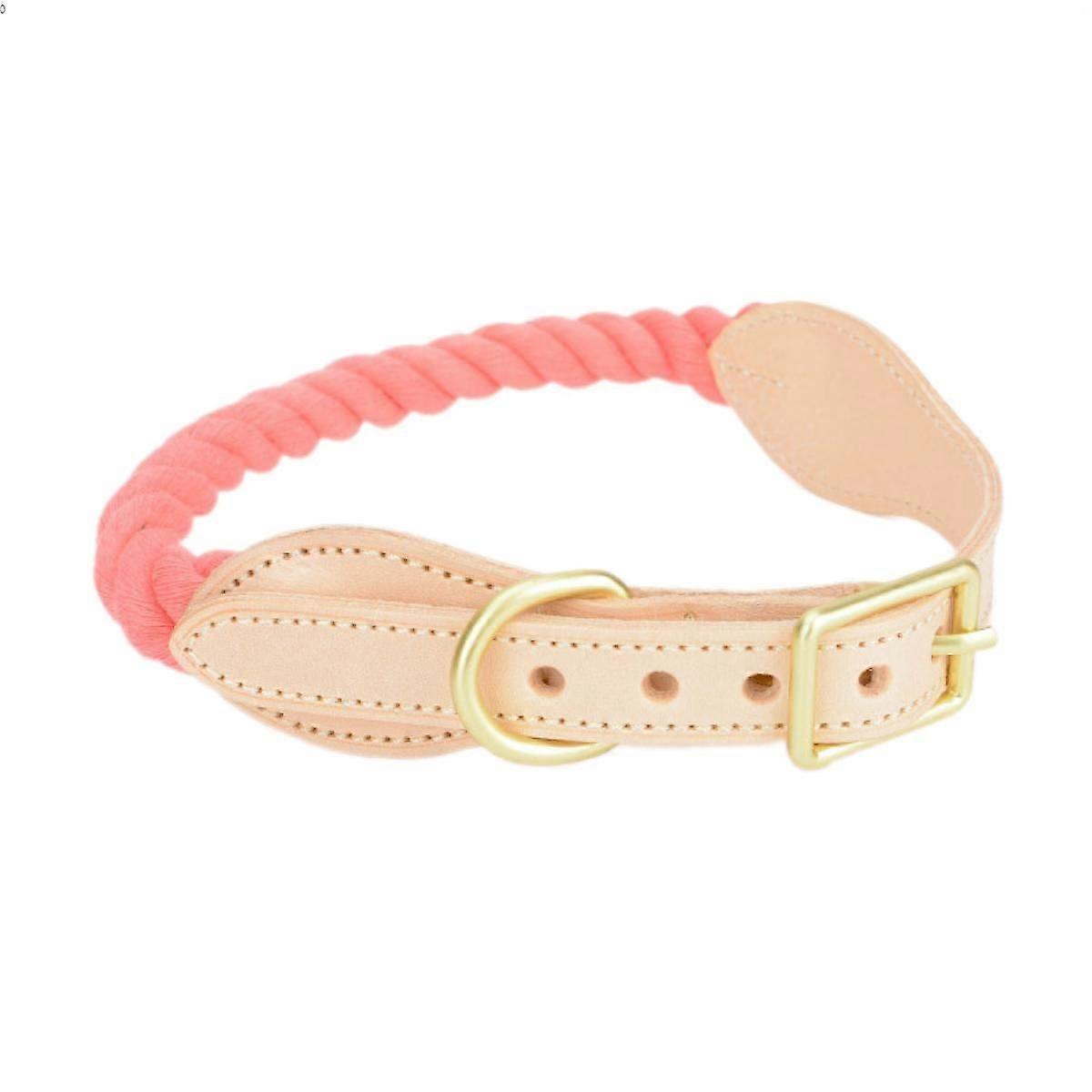 Dog Leash Collar - Woven Cotton and Cowhide Finish - Stylish Style - Durable for Training, Walking, Running (Size L)