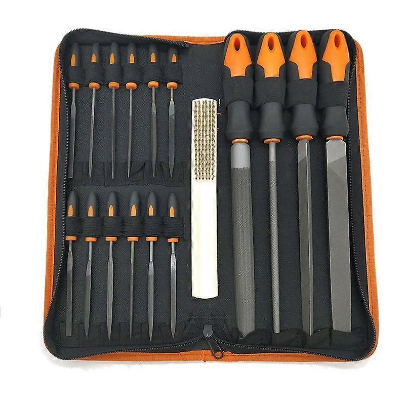 17Pcs Alloy Steel File Set with Carry Case, Precision Flat/Triple-cornered/Half-Round/Round Large File and 12Pcs Needle Files, Soft Rubbery Handle, S