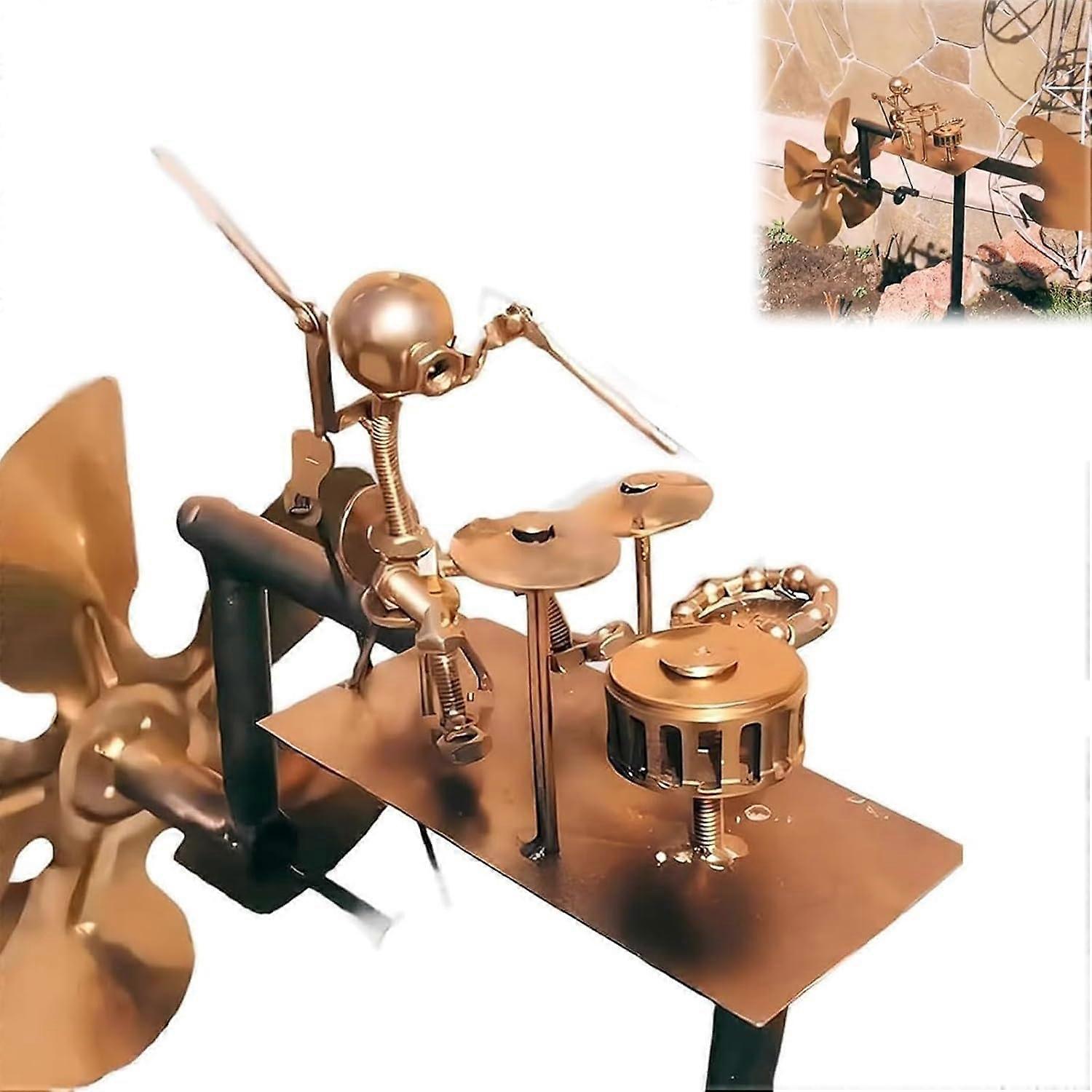 Drummer Windmill Garden Decoration,Wind Spinners Outdoor,Handmade Sculpture Metal Percussionist Statues