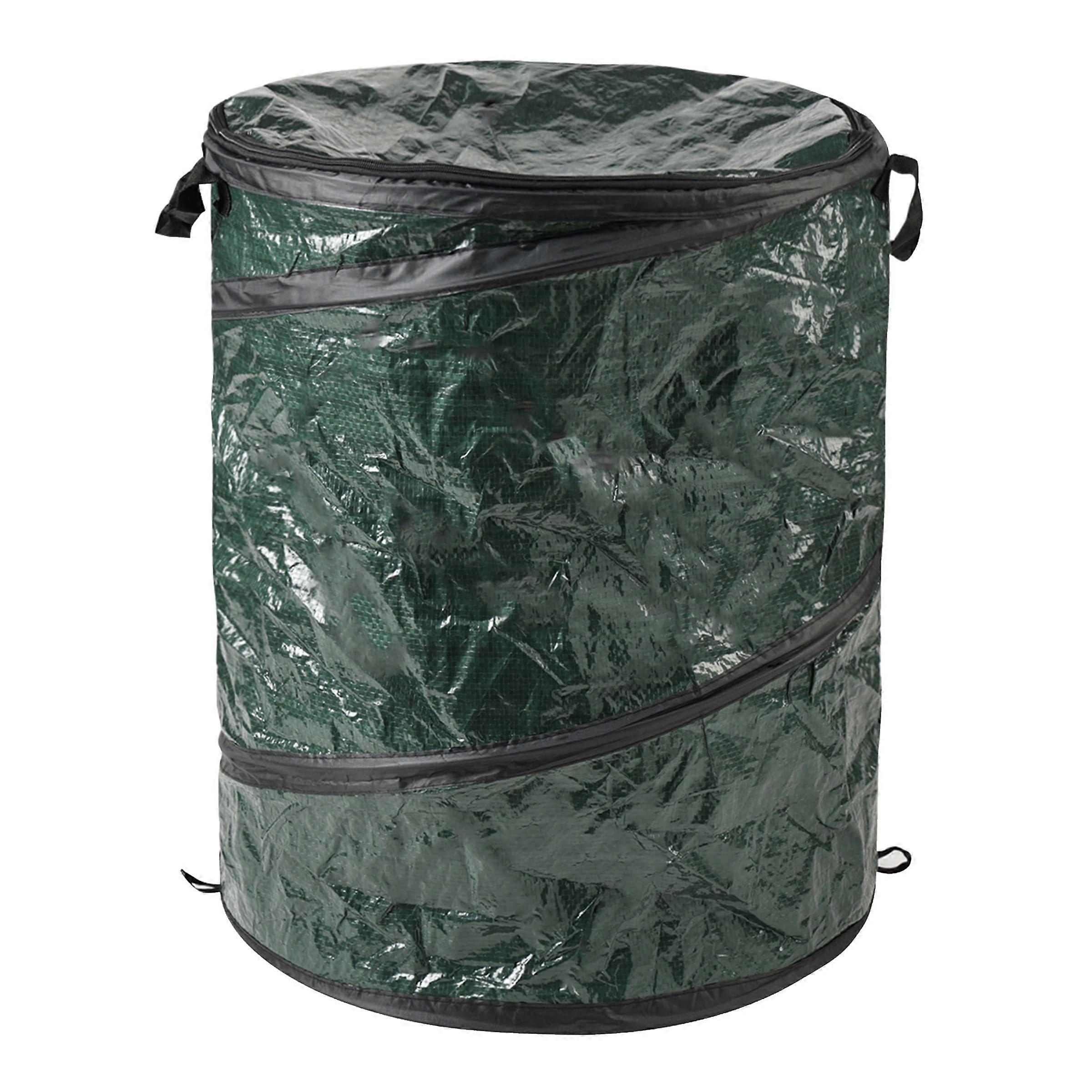 Collapsible Trash Can 44 Gallon Green Pop Up Outdoor Garbage Bag Holder with Zippered Lid for Camping and Parties