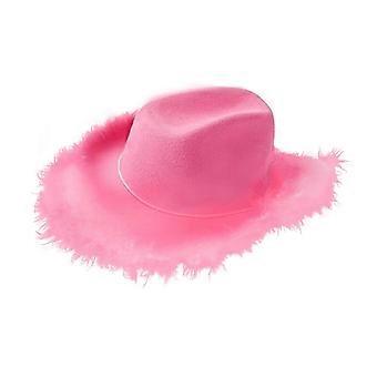 Feather Cowboy Hat, Solid Color Fedora Caps for Party Holiday Role Play , White