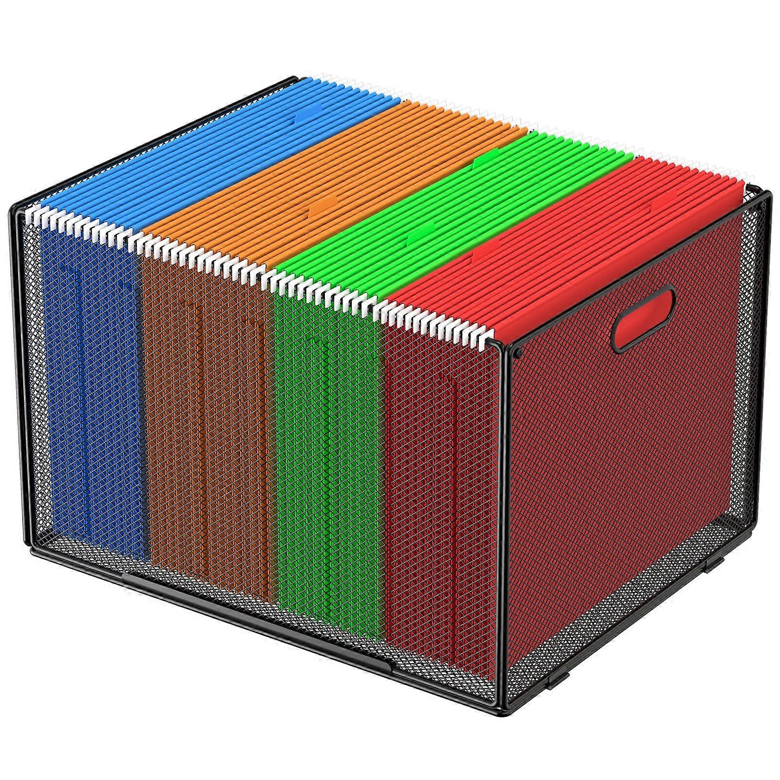 Modern Black Metal Hanging File Organizer Box, Mesh File Folder Storage Office, for School, Home 15.2' x 12.2' x 9.84' 3 Compartments