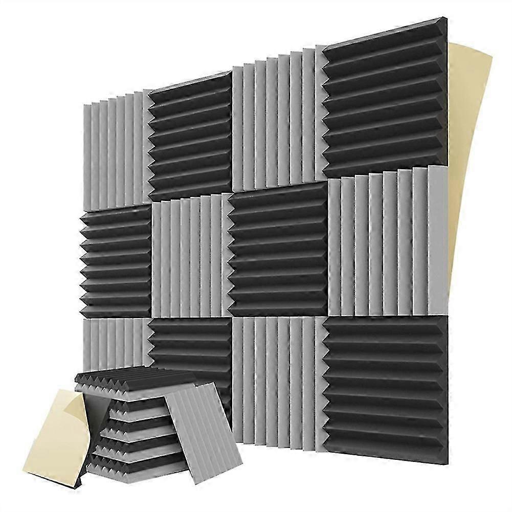 12Pack Sound Proof Foam Panels with Self Adhesive, Black & Gray