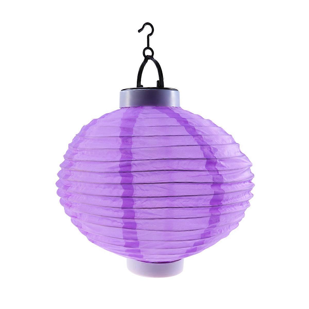 10 Inches Waterproof Outdoor LED Solar Lantern Foldable Hanging Solar Lamp Decorative Lantern for Festival (Purple)