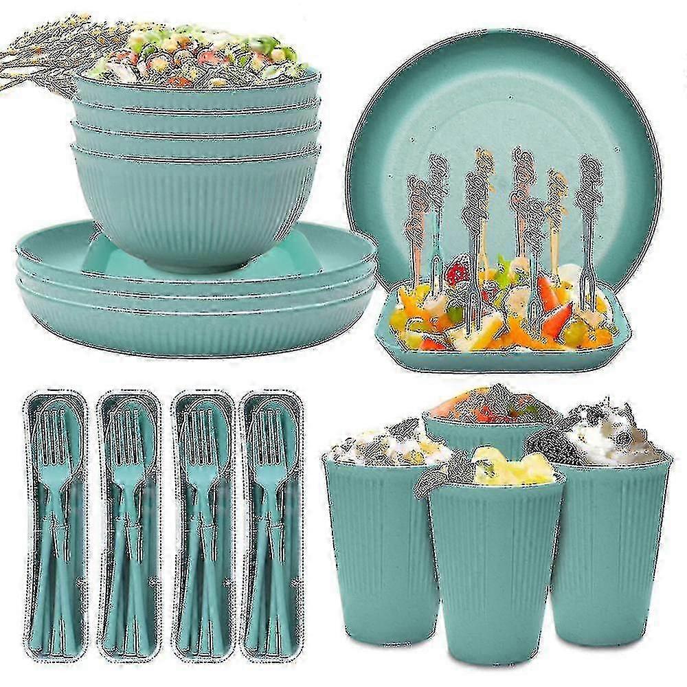 Unbreakable Camping Dinnerware Set - Plastic Plates & Bowls for Picnics