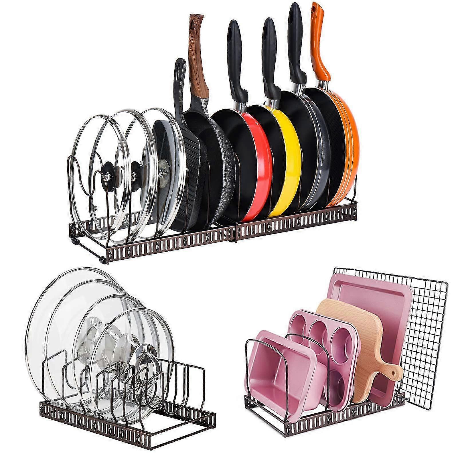 Kitchen Cabinet & Counter Adjustable Pan Organizer Rack