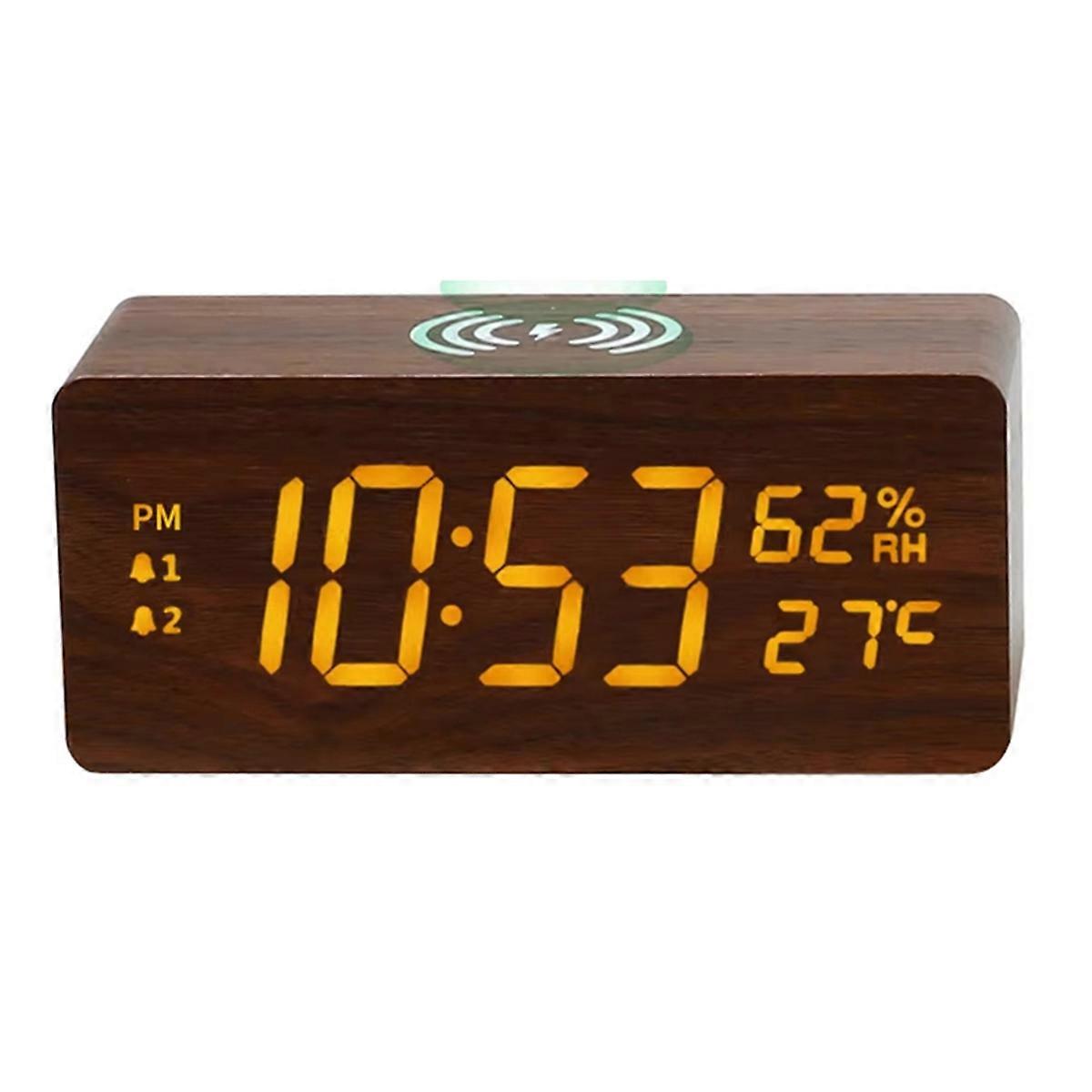 Multifunctional 15W Fast Charging Wooden Temperature and Humidity Wireless Charging LED Calendar Cl