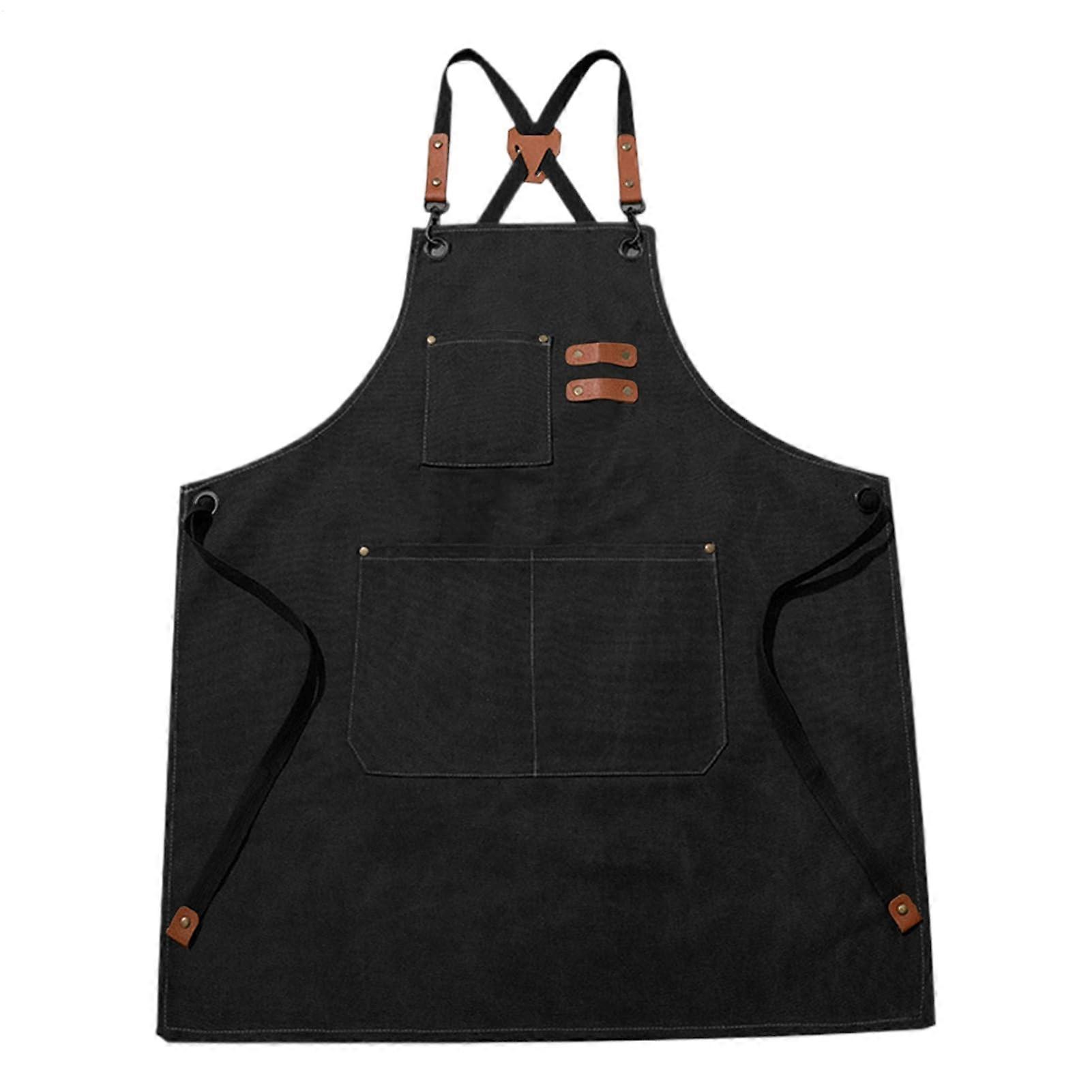 Cook Apron With Canvas And Tool Pockets Cross-Back Strap Holder Water-Resistant Black Apron For Kitchen Salon Woodwork
