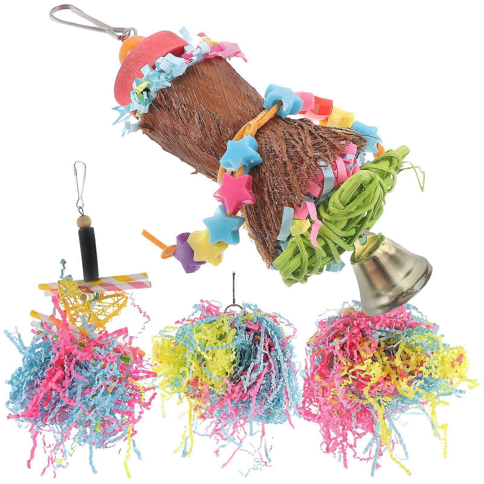 4 قطع الببغاء مضغ لعبة معلقة الطيور مضغ لعبة علف لعبة معلقة للببغاء كوكاتيل