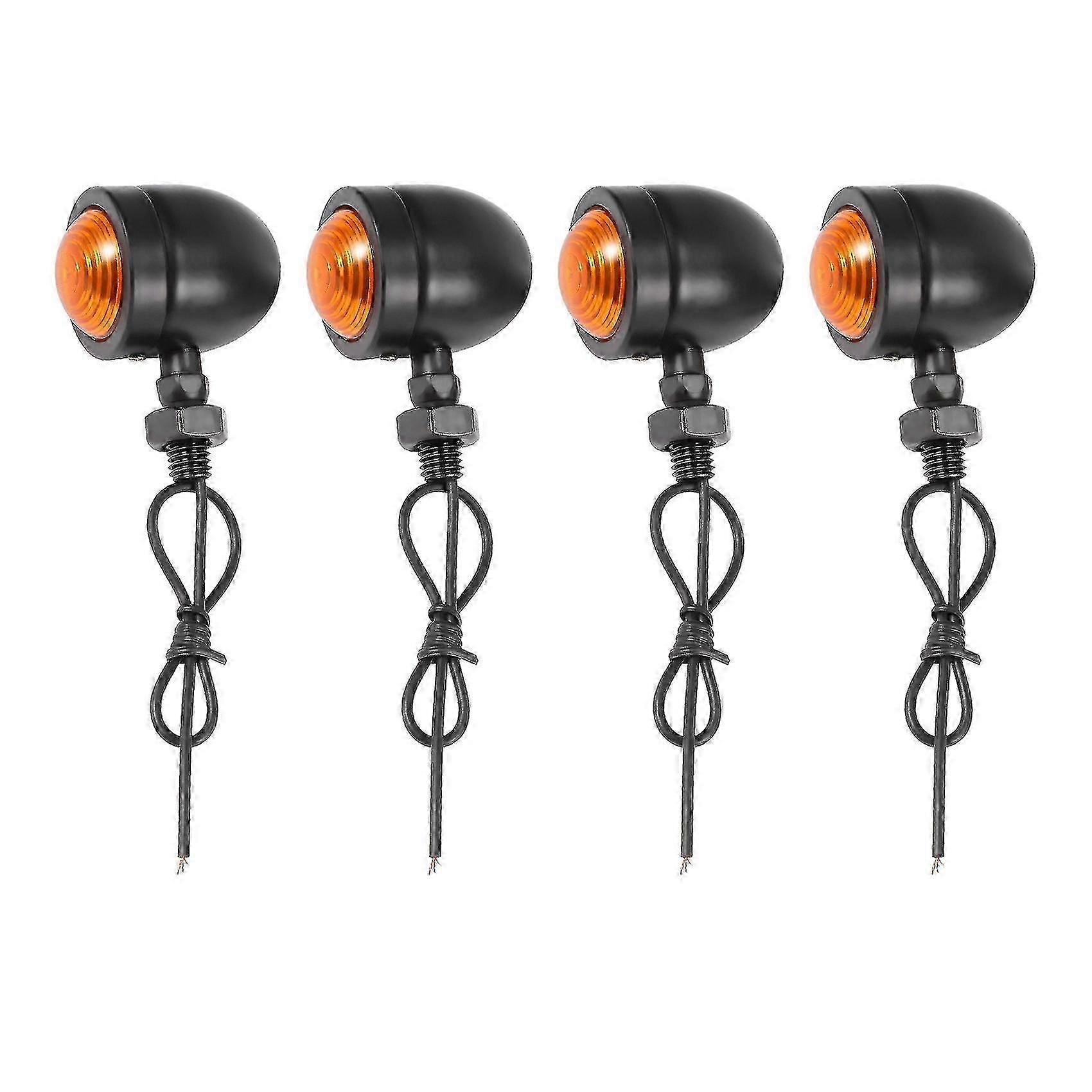 4 Pack Black Motorcycle Turn Signals for Chopper Bobber with Blinking LED Lights