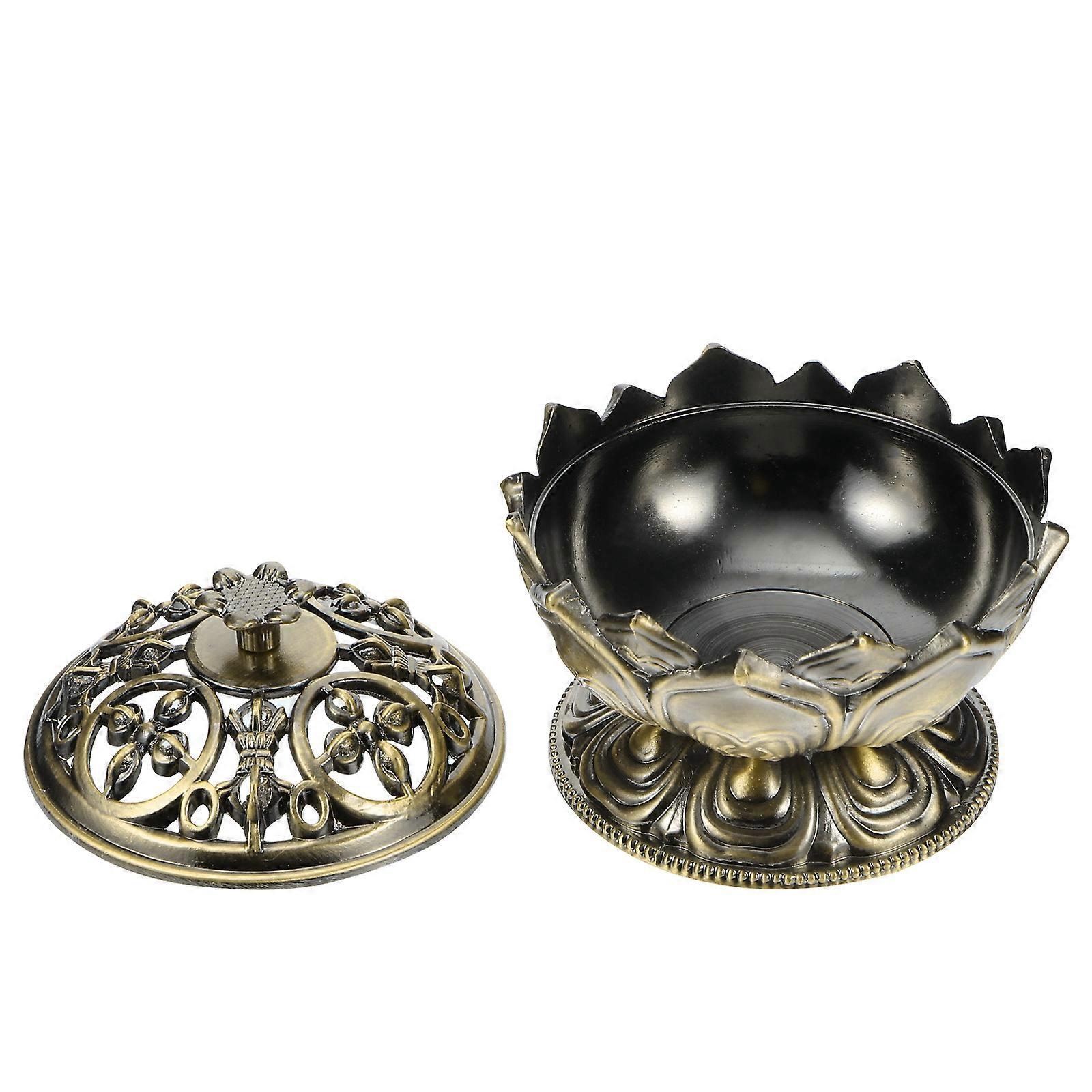 Lotus Flower Burner Aromatherapy Ornament Vintage Style Incense Holder Zinc Alloy 6.9X6.9CM For Temple 1Pc
