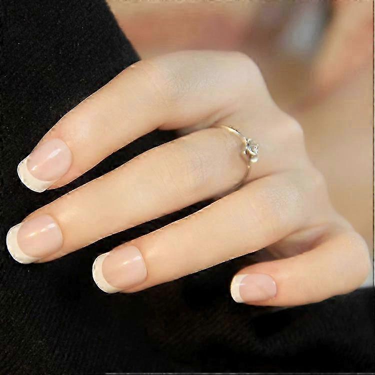 24Pcs Classic Style Short False Nails Natural French Full Cover Artificial Nails Essential Tools for Nail Art