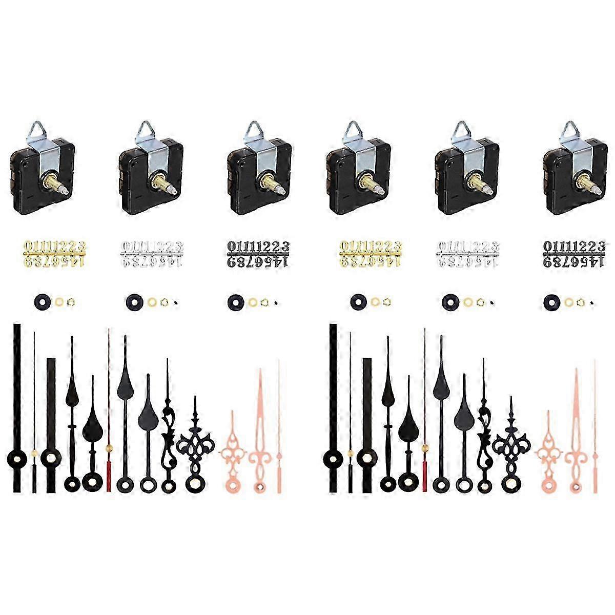 6 pièces de mouvement d’horloge à quartz avec 10 aiguilles et chiffres pour le kit de remplacement de réparation d’horloge