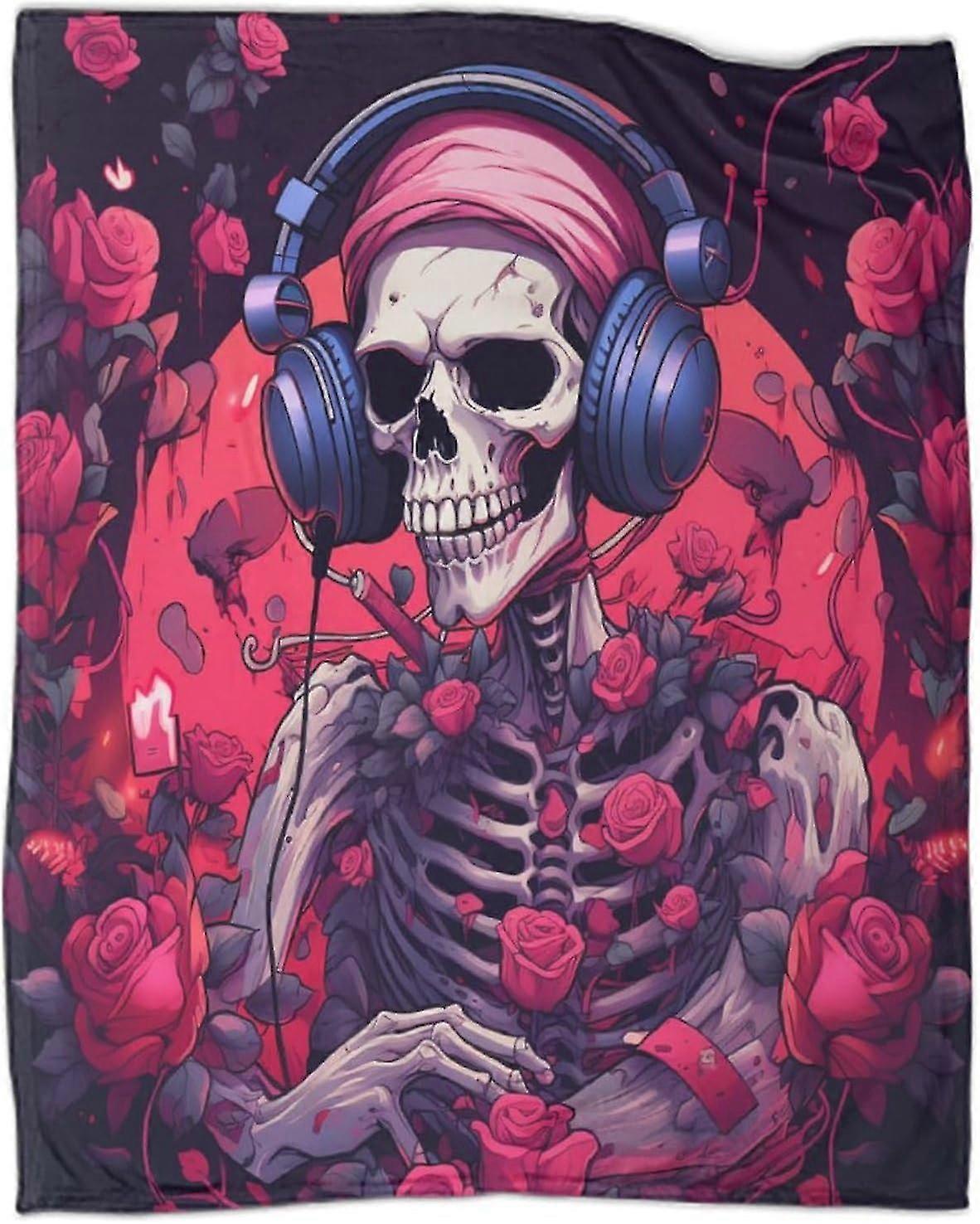 Human Skeleton Throw Blanket Soft Fleece Blanket Game Controller Design for Bed, Couch, and Sofa