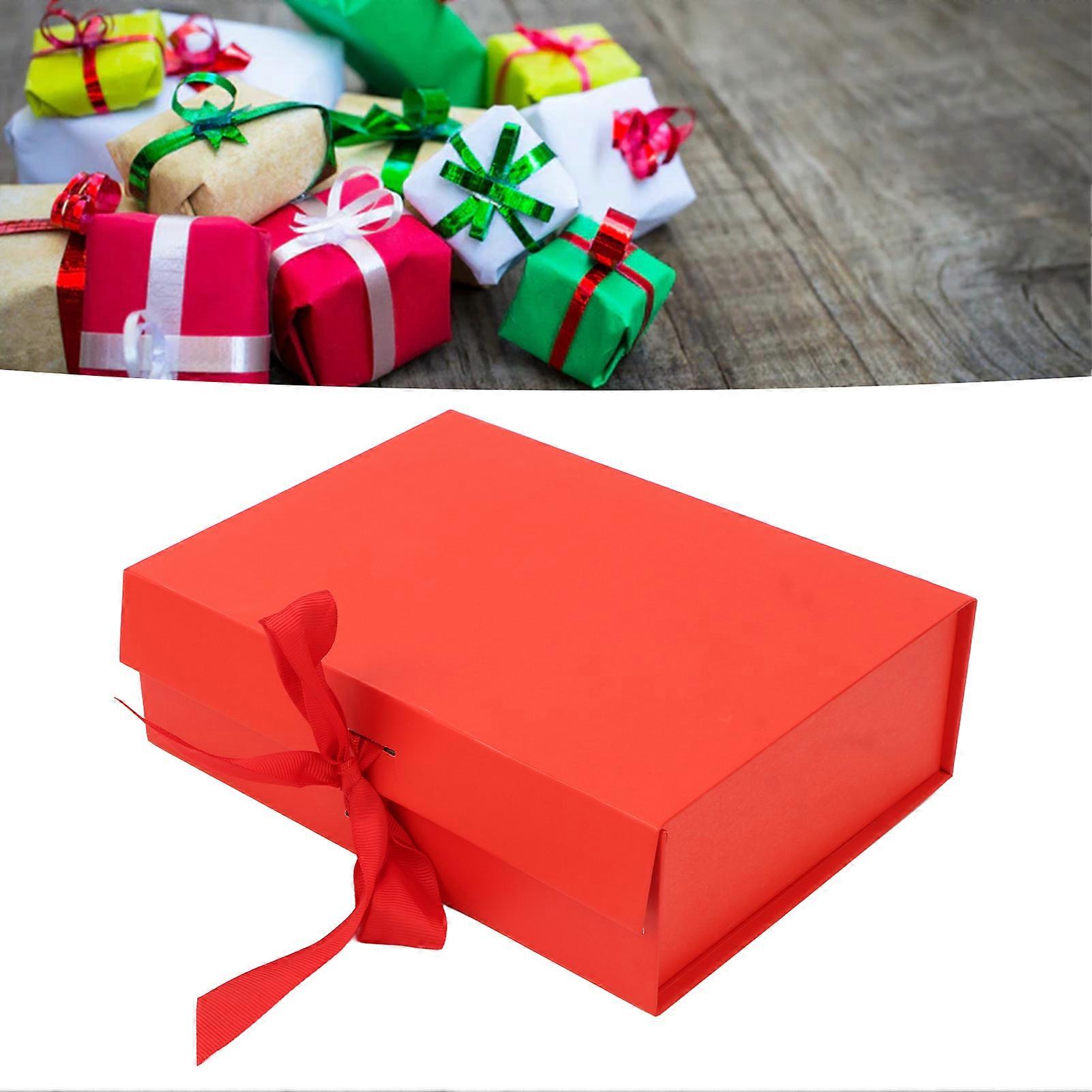 Reusable Red Gift Box with Ribbon, 23x17x7cm, Paper Wrap