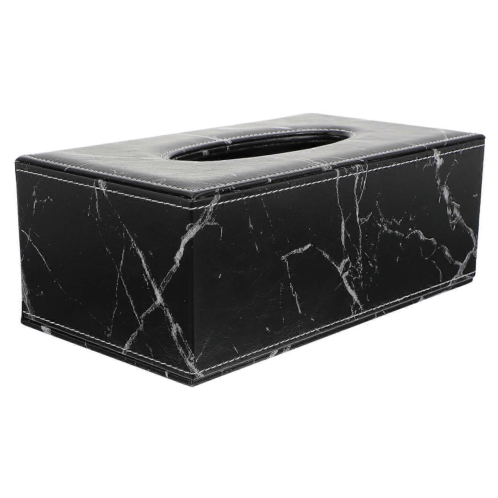 1 Pc Black Tissue Box for Storage with Marble Pattern and Stylish