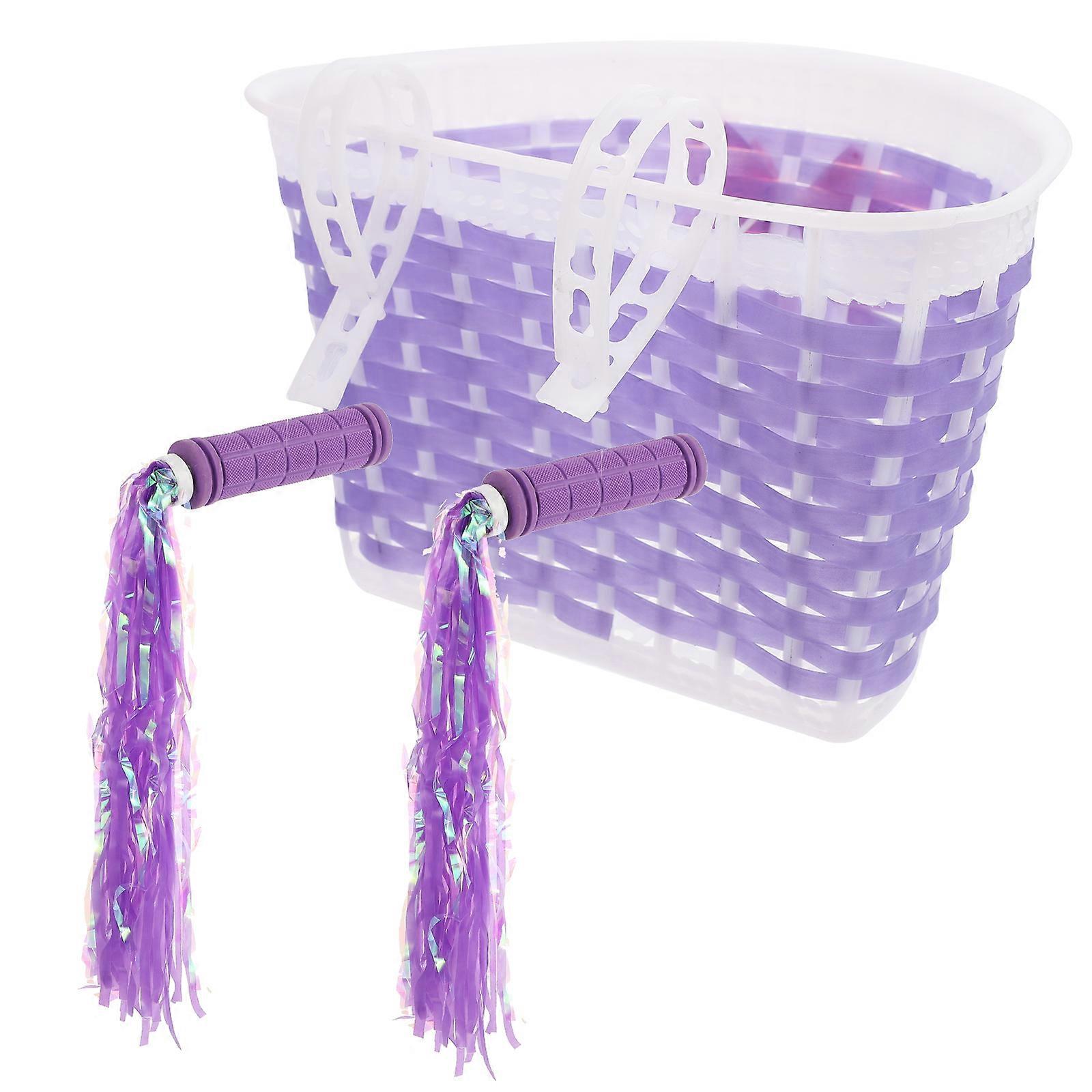 1 Set Plastic Kids Bike Front Handlebar Basket Practical Scooter Storage Basket