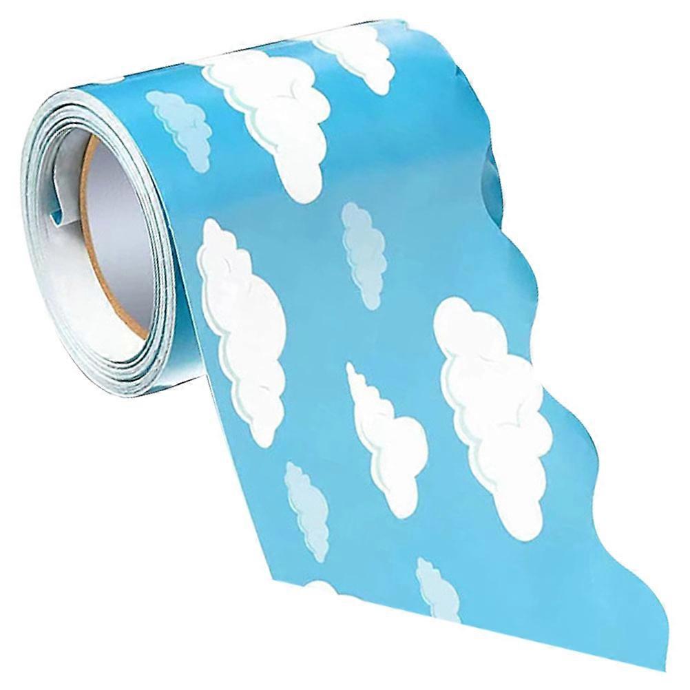 Blue Sky White Cloud Border Sticker Removable DIY Trim for Bulletin Board Blackboard Classroom Decorative Strips Easy to Cut Wall Display