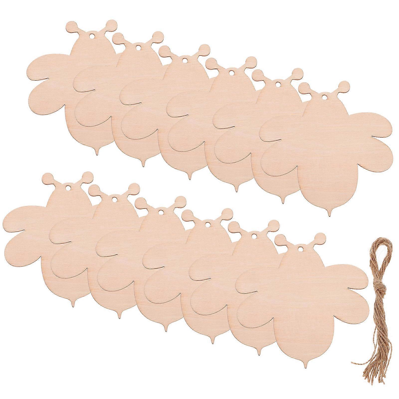 Wooden Bee Cutouts with String for DIY Crafts, Unpainted Wood Slices for Birthday, Christmas, Party Decorations and Home Art Projects