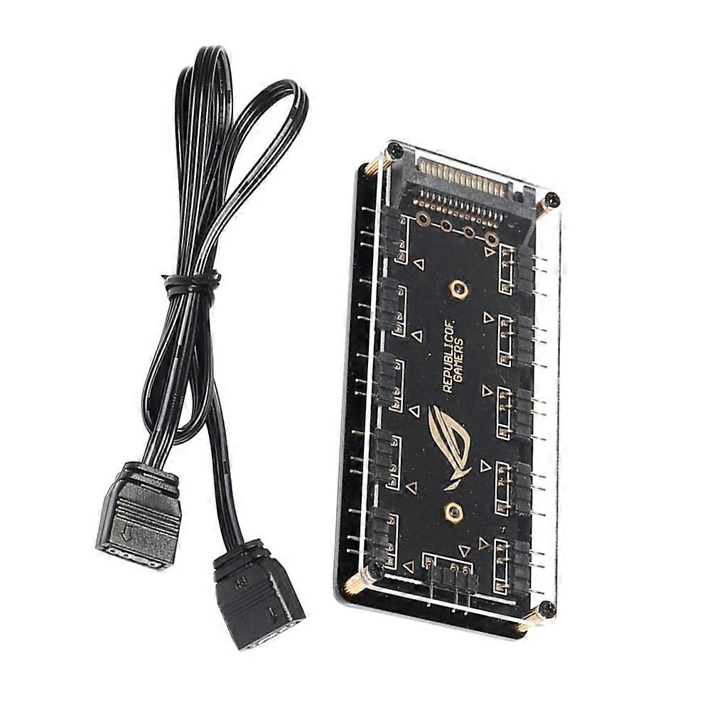 RGB LED Splitter Hub Lighting Control for PC Enthusiasts Black Rectangular Shape 1Set