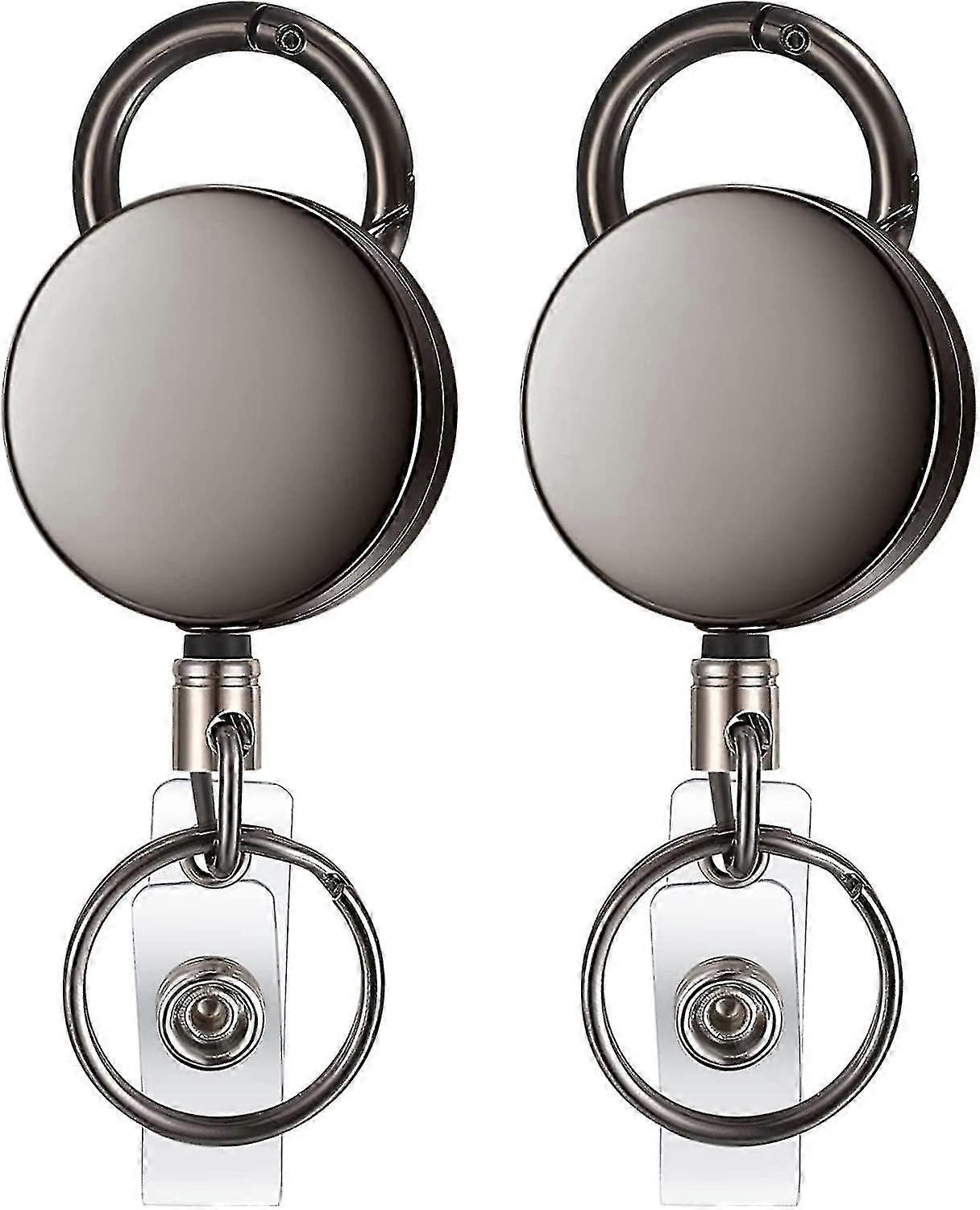 2 Pcs Key Roll Keychain Extendable Lanyard With Steel Wire Retractable Id Card