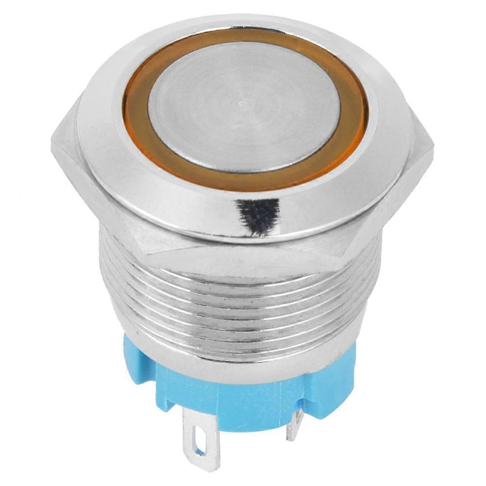 2PCS Yellow Flat Self Reset 4 Pin Button Switch with Light DC 12V ~ 24V for IP65 Protection