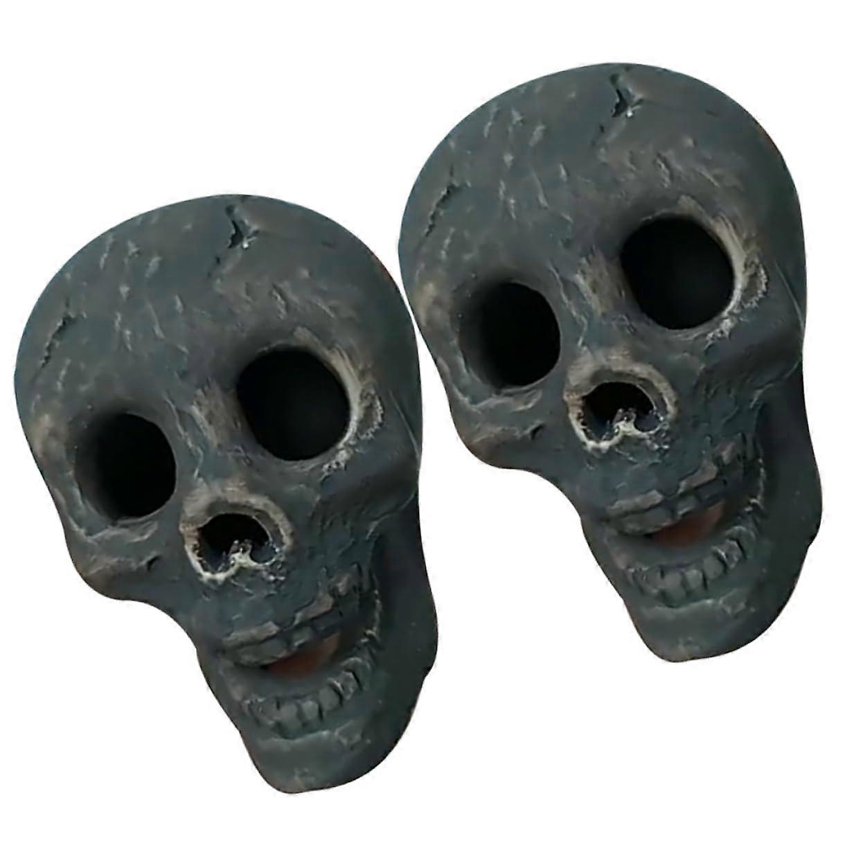 Pack of 2 Party Skull Props Halloween Miniature Skull Resin 10X8X7CM