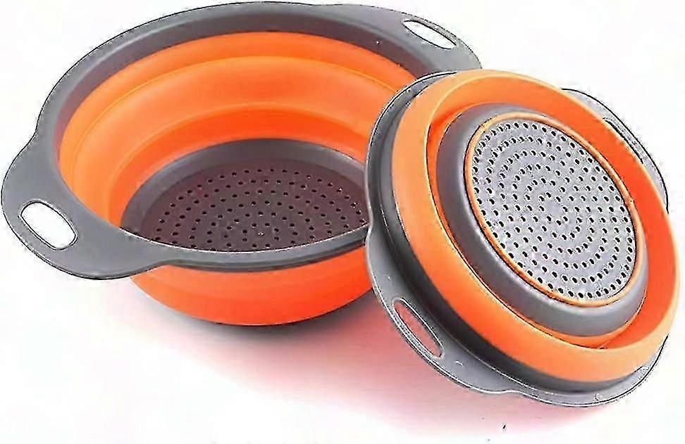 2 Foldable & Non-Toxic Kitchen Colanders, Easy Clean, 2 Sizes in Orange