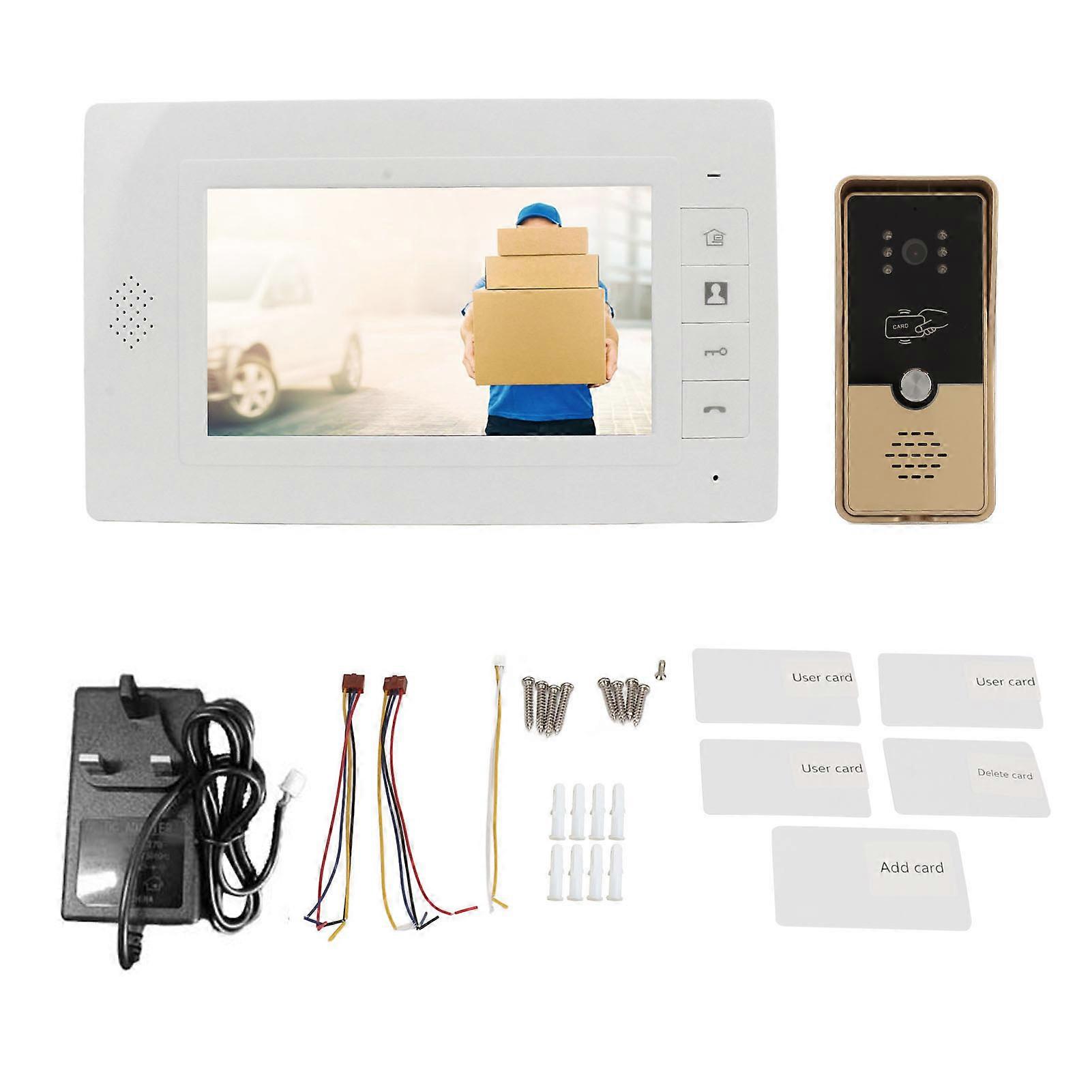 Video Doorbell Infrared Night Vision 120º Wide Angle with 7inch TFT Monitor Wired Video Intercom System for Home Security UK Plug 100‑240V