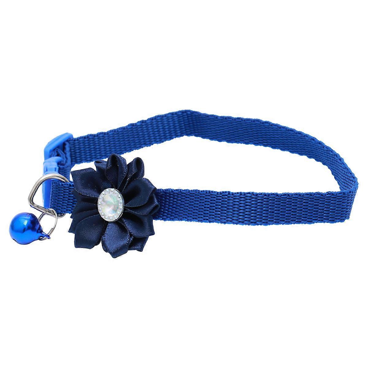 Blue Adjustable Pet Collar with Flower and Bell Design for Cat and Dog