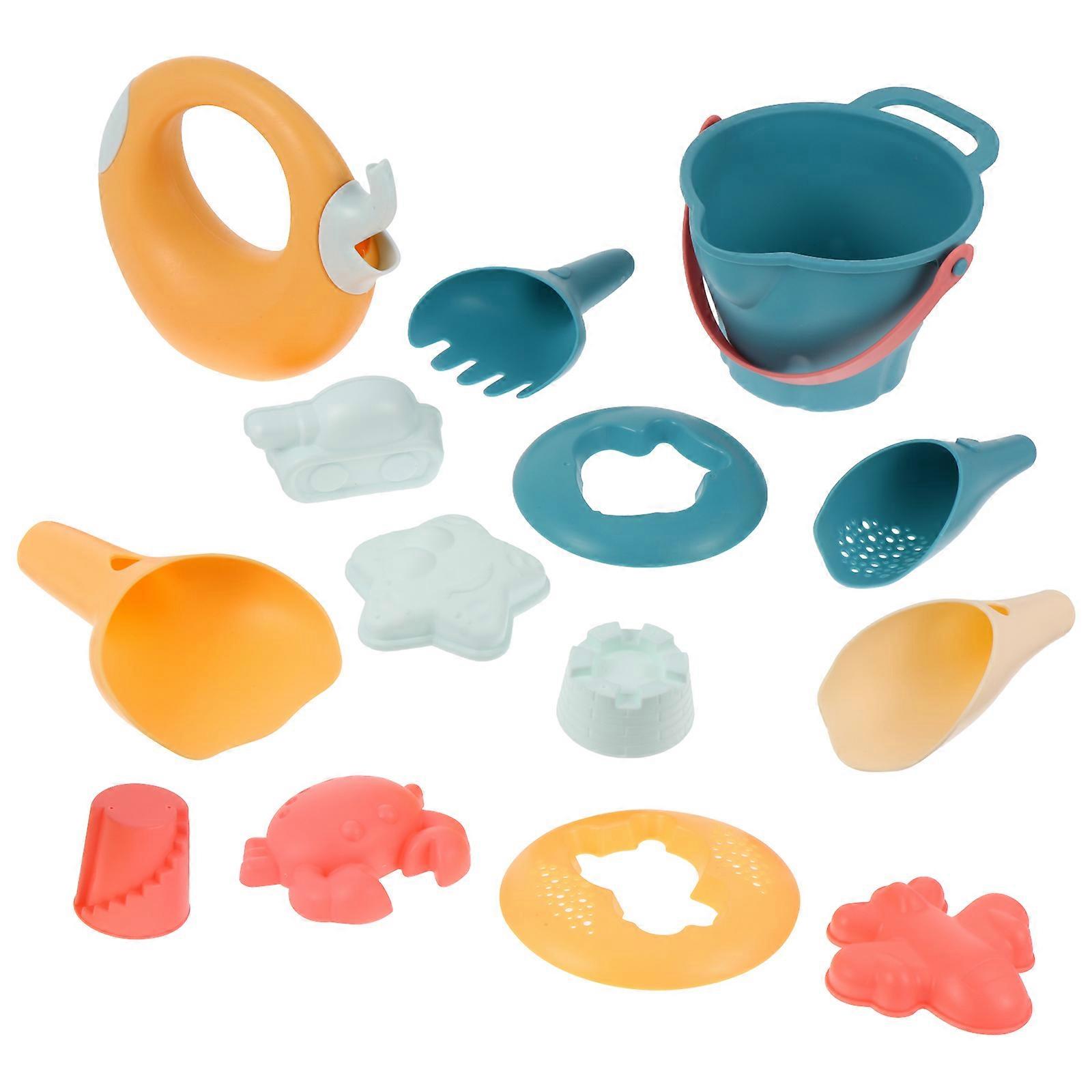 14pcs Creative Beach Sandbox Set with Soft Grip Educational Playthings, Safe No Burrs Design, Fun Sand Castle Moulds Tools for Parent Interaction