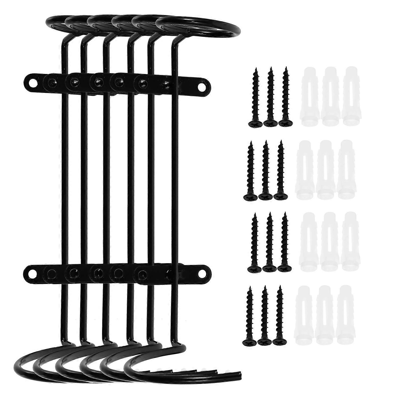 6pcs Black Wall Mounted Rack, Single Storage Organizer, Space Saving Design for Home Bar, Office, Restaurant, Party Display