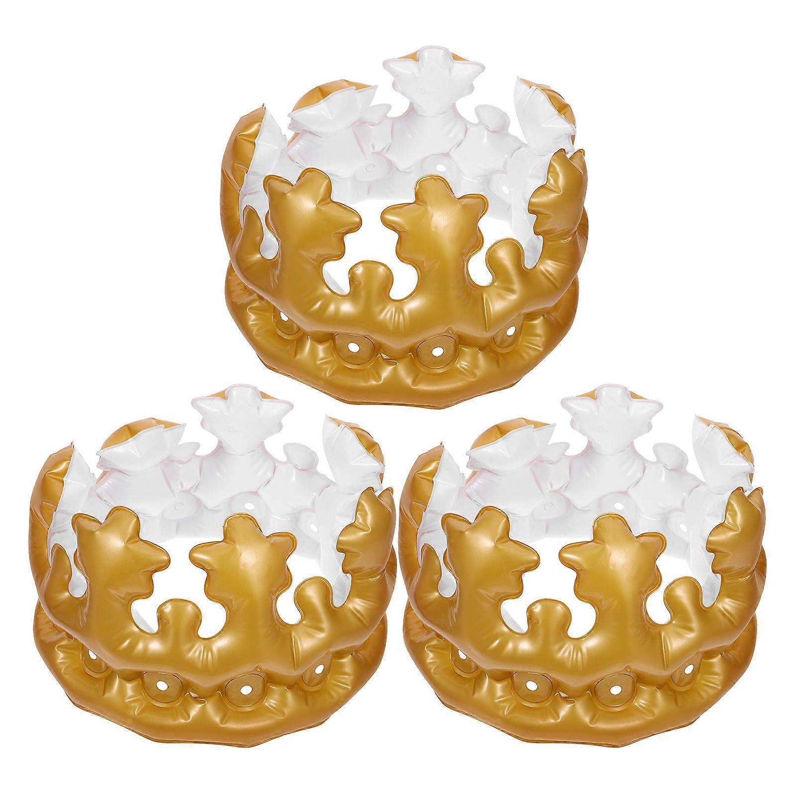 Golden Inflatable Crown for Tricking Made of Stable PVC Material Lightweight and Comfortable to Wear 3pcs