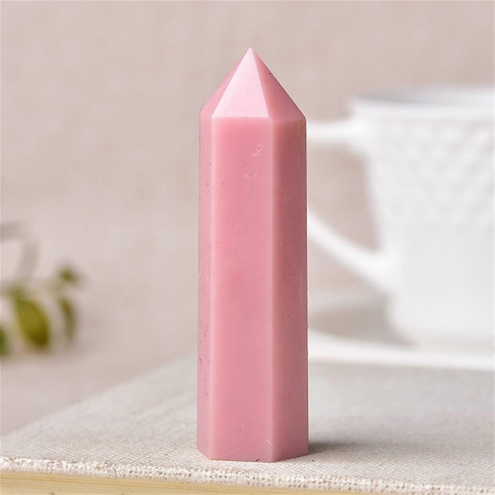 Natural Stones and Crystal Tip Stick, Reiki Healing Stone Tower, Energy Ore (Color: Pink Opal)