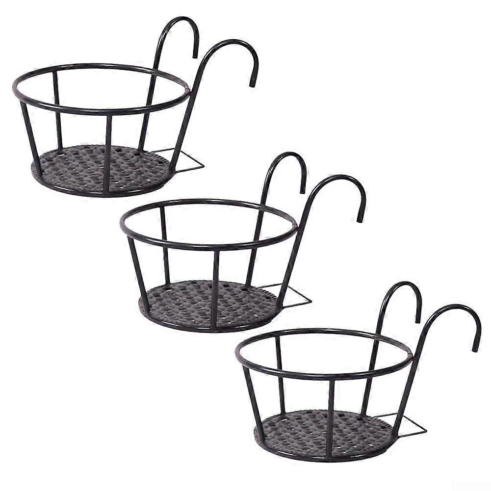 Railing Mounted Wrought Iron Flower Pot Rack Set Of 3 For Indoor Outdoor Use Balcony Planter Holder