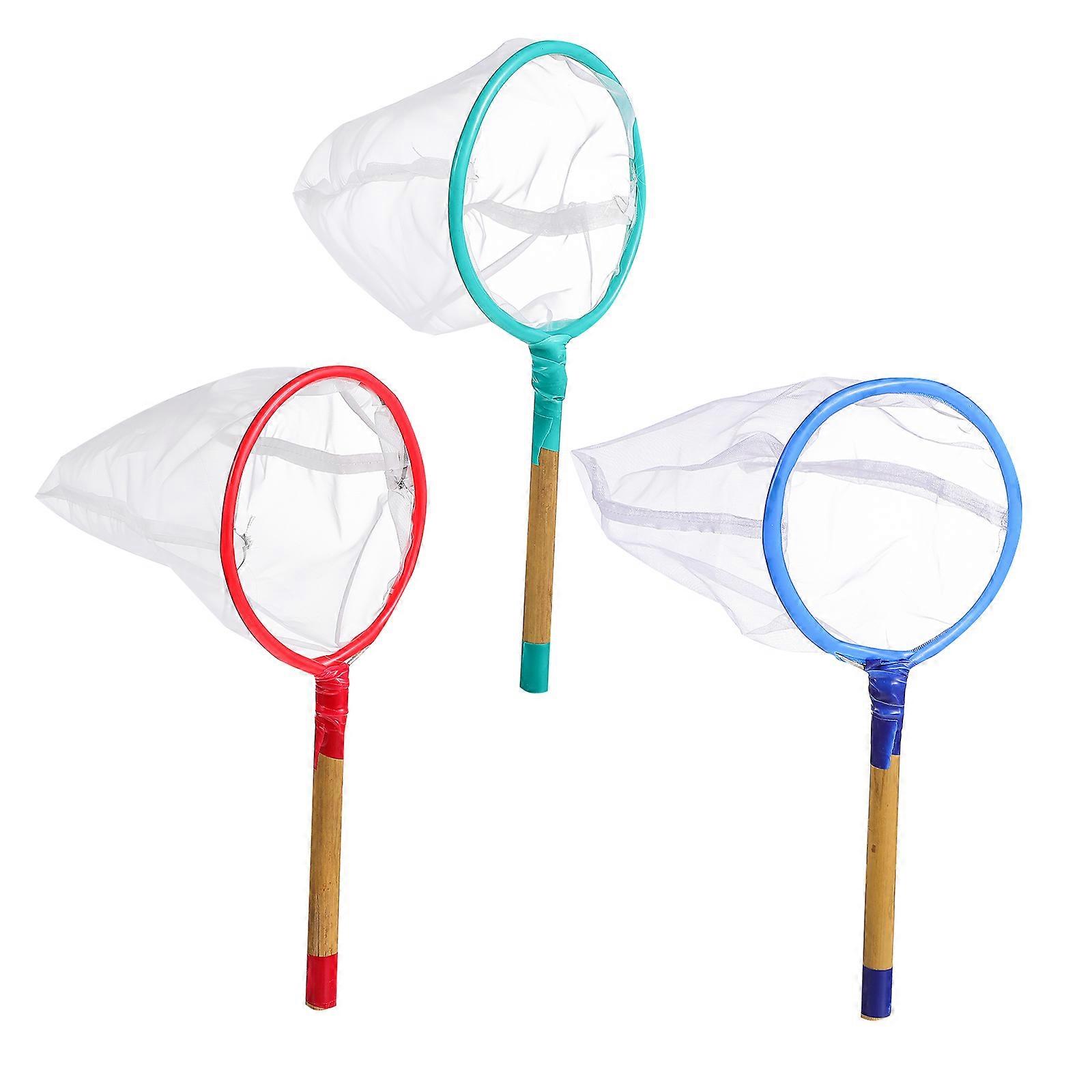 Portable Fishing Net with Fine Mesh for Catch and Release in Assorted Colors 3 Pieces Pack Suitable for Fish Tank and Aquarium Use