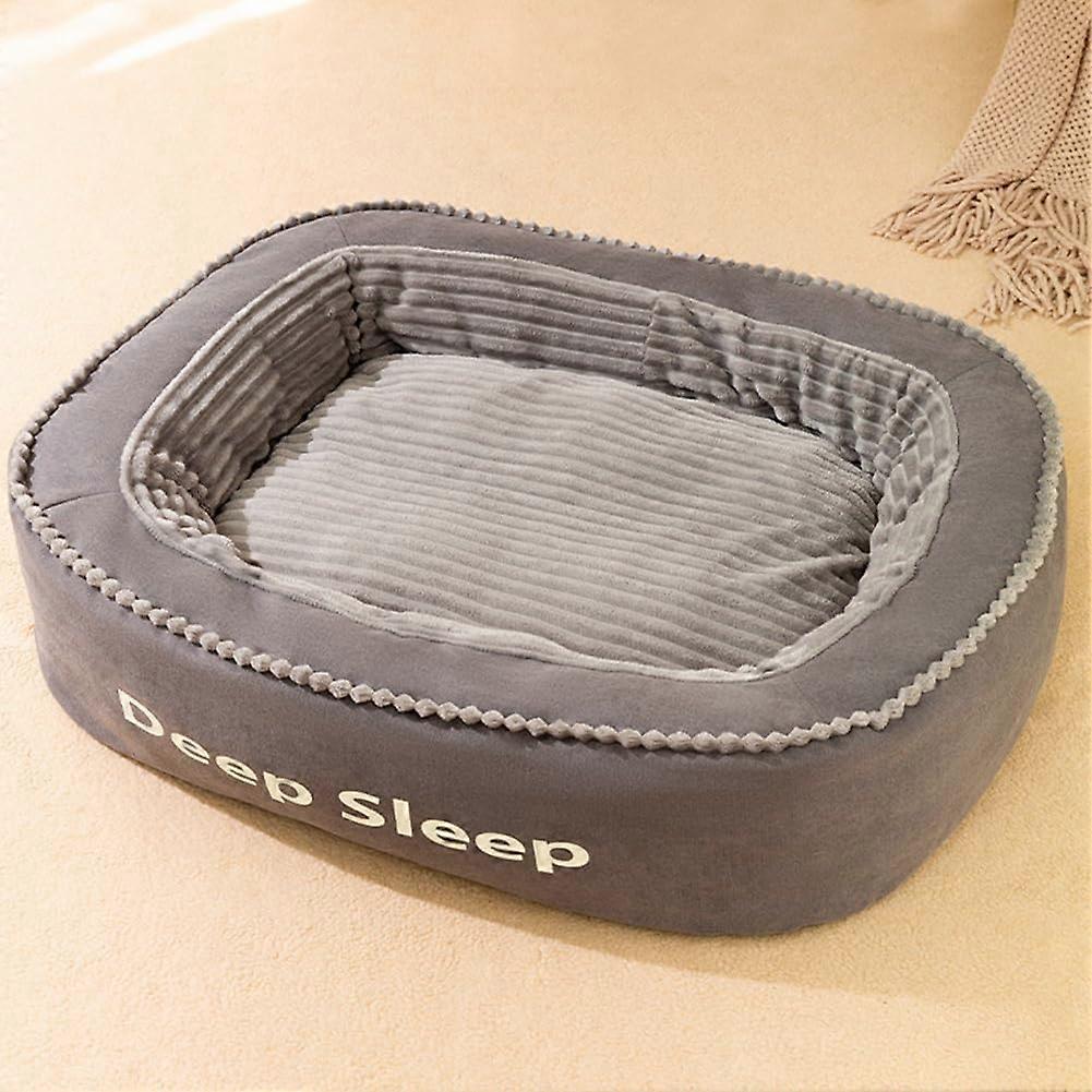 Fluffy Dog Bed With Raised Sides, Non Slip Bottom, Washable, Grey, Size S 60x50x17 cm, For Medium & Large Dogs & Cats