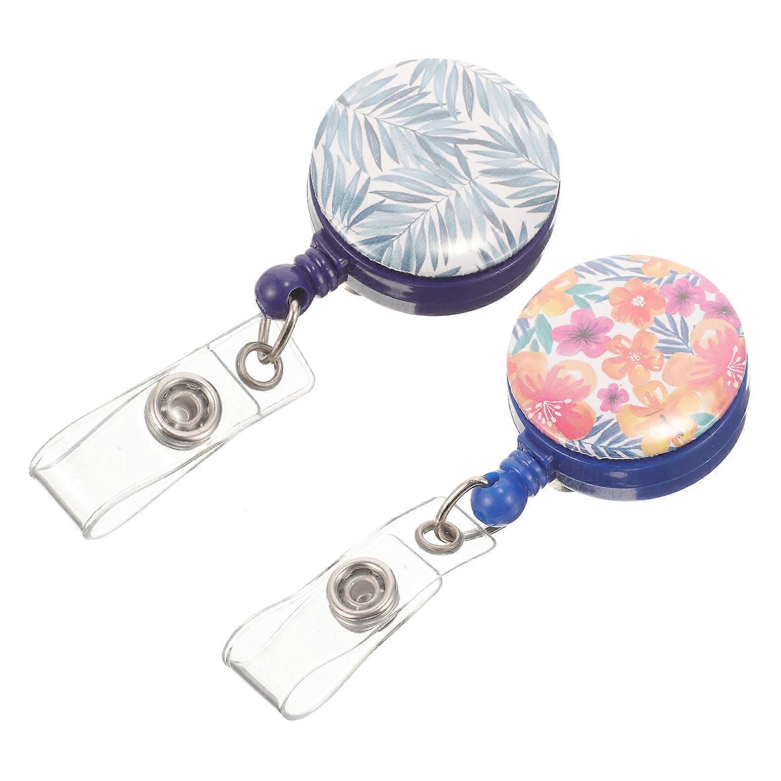 2pcs Retractable Badge Reel Holders with Back Clip for Nurses, Teachers & Office Staff – Multi Use Portable Chest Card Clips with Tropical Plant