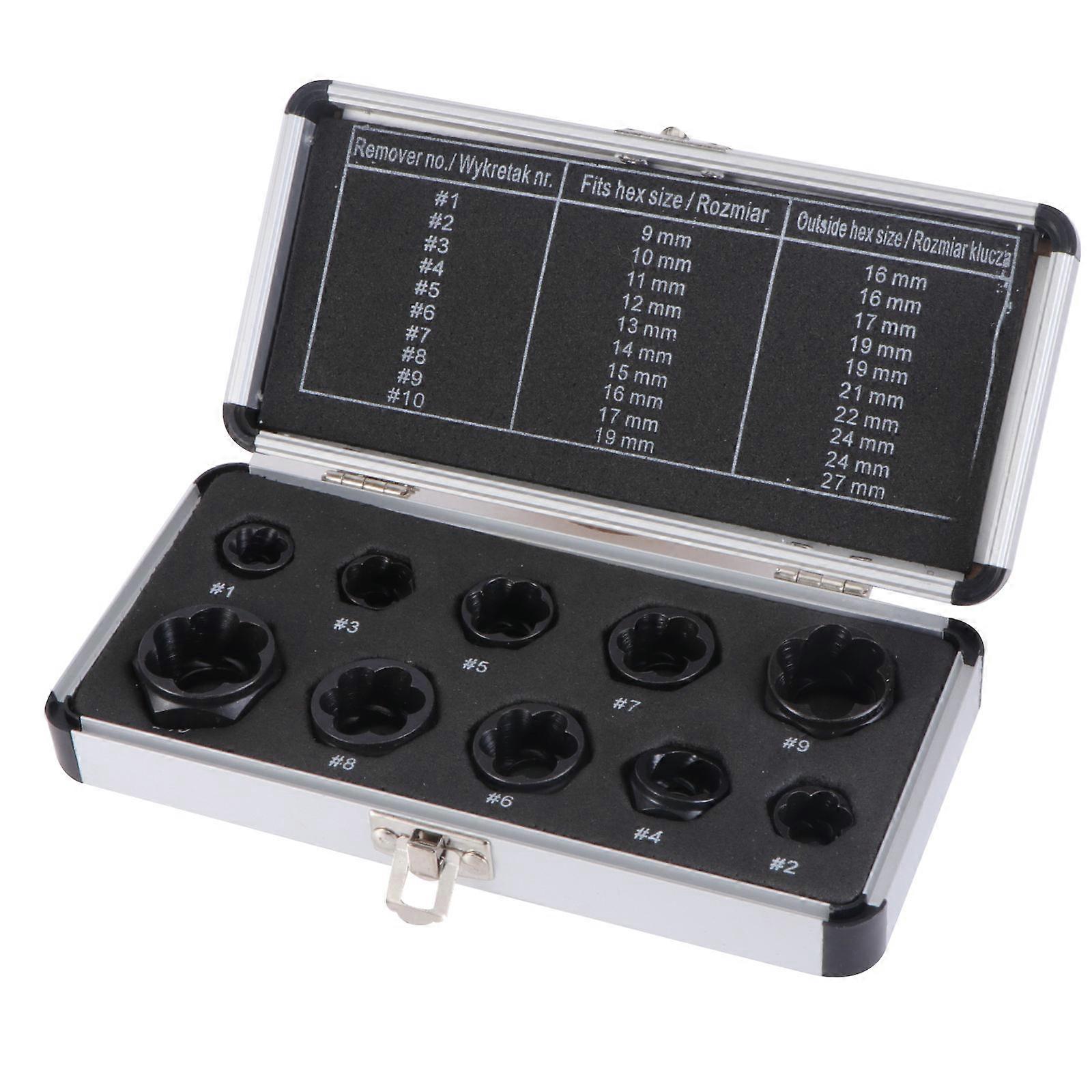 Stripped Damaged Screw Remover Extractor 10 Pcs Set For Mechanics Tool Kit Box Assorted Color Ideal For Maintenance