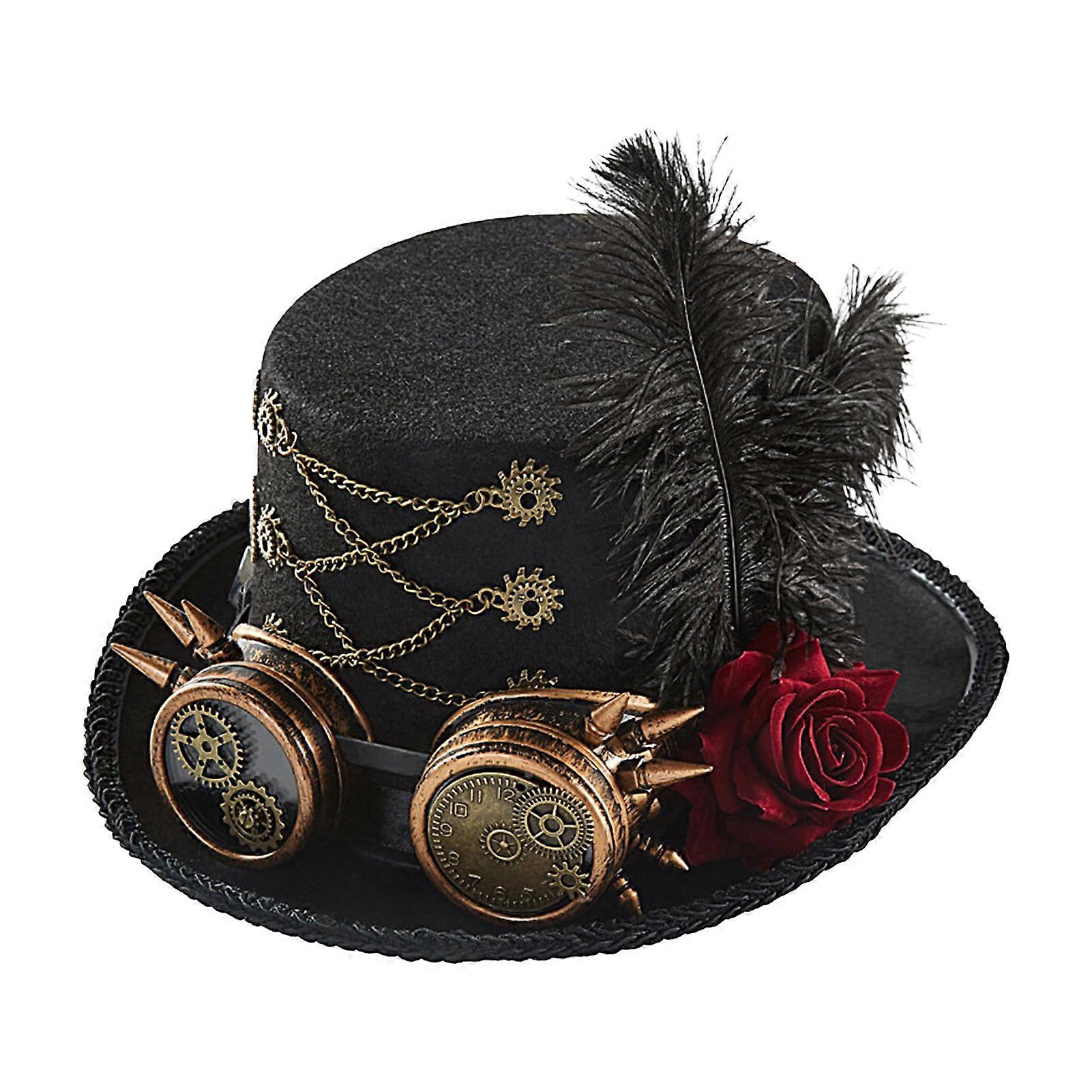 Steampunk Hat with Glasses, Gears and Feathers, Unisex Pirate Style  Hat