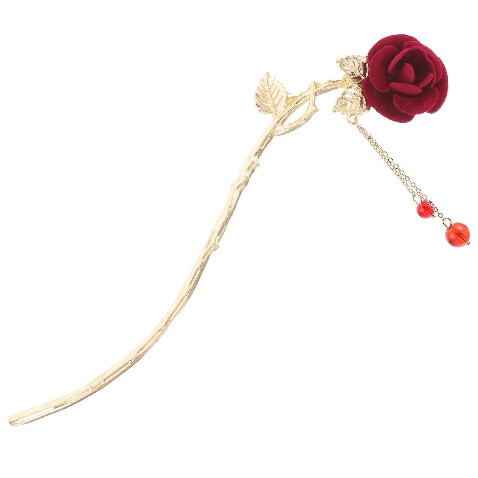 Elegant Rose Flower Hair Stick Pin with Tassel – Chinese Style Hair Accessory for Buns and Updos for Women, Suitable for Various Occasions