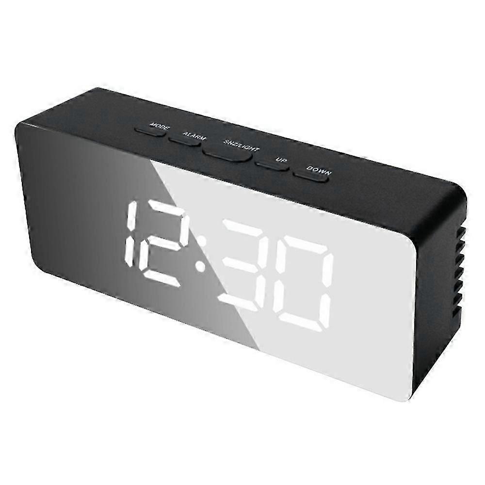 TS-S69 LED digital display multi-function clock desktop makeup mirror alarm clock with temperature (black and white)