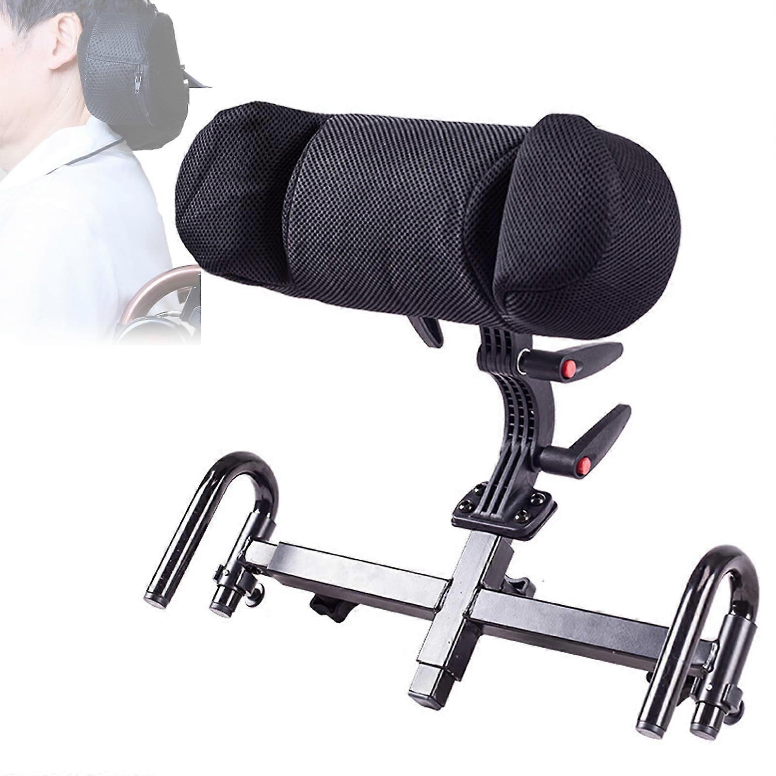 Adjustable headrest for wheelchair, neck support, 3 handles, and 90° rotation function, universal fit for enhanced comfort