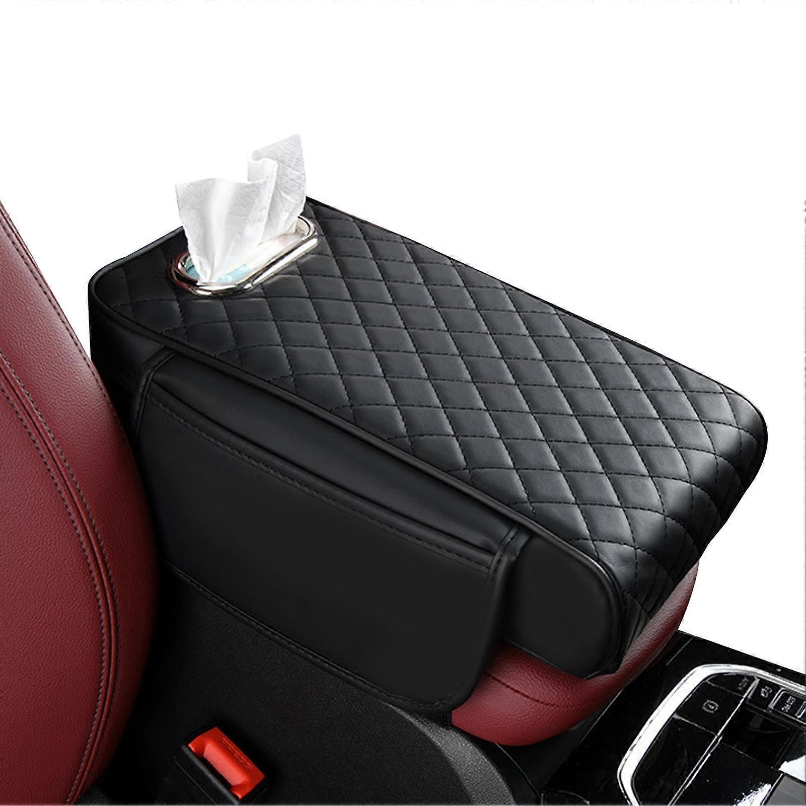 Mittelkonsolenbezug Center Console Armrest Pad Leather Armrest Box Cushion, Fits Cars and SUVs, 34 x 22 x 7.4 cm, Black