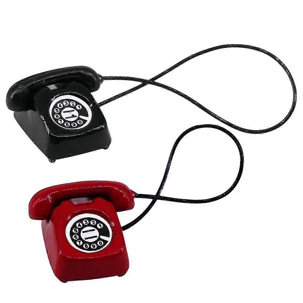 2Pcs Mini Retro Telephone Miniature Phone Model Miniature Scene Retro Phone Model