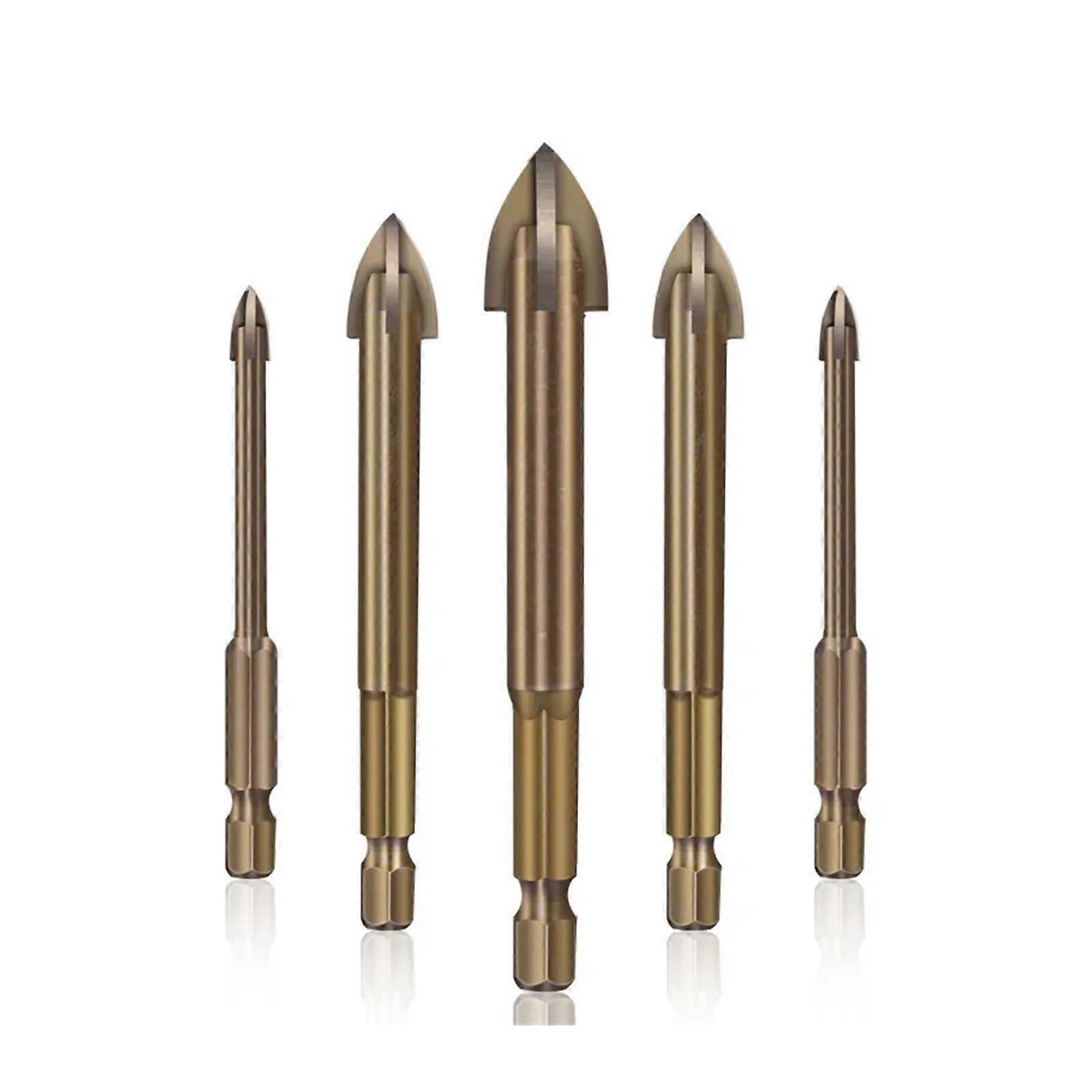 Carbide Drill Bits 5-Piece Set For Ceramic Tile Brick Wall Drilling - Brown Power Tool Accessory