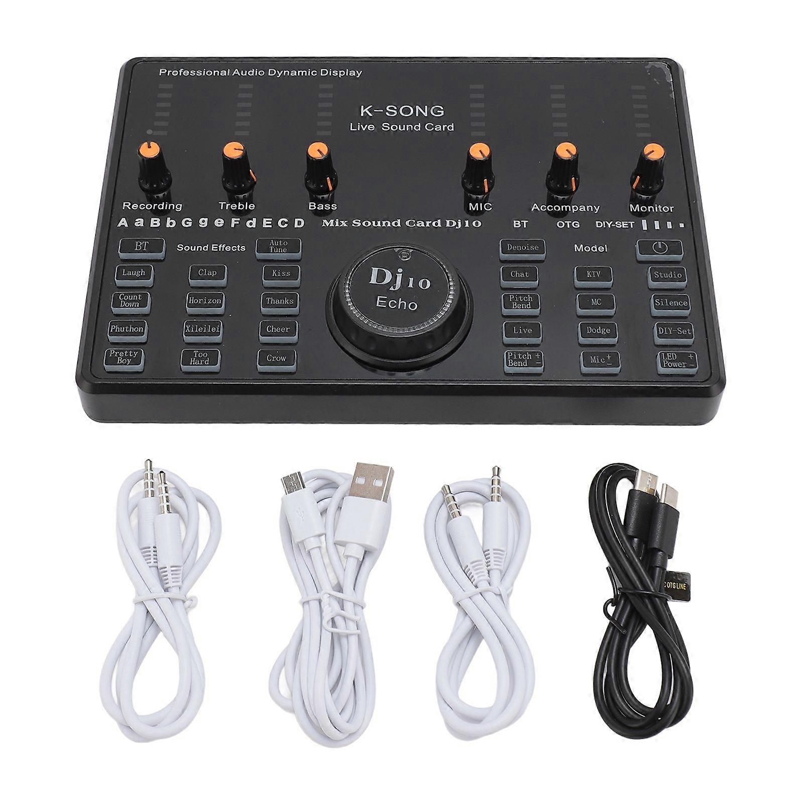 Live Sound Card Intelligent Noise Reduction Multi Sound Effects 48KHZ Output 16 Bit Sound Mixer Board for Mobile Phone PC