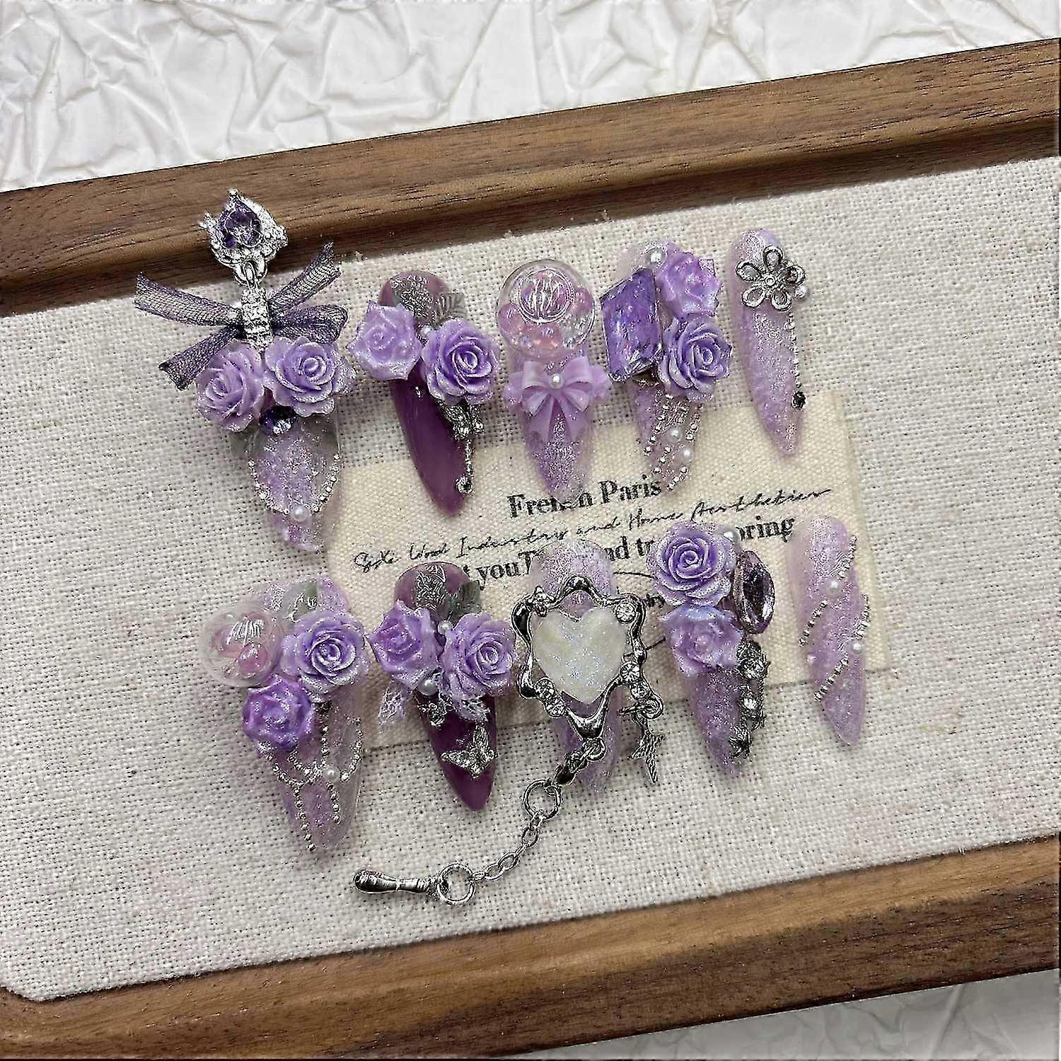Violet Rose Press on Nails Luxury Handmade Stiletto Long