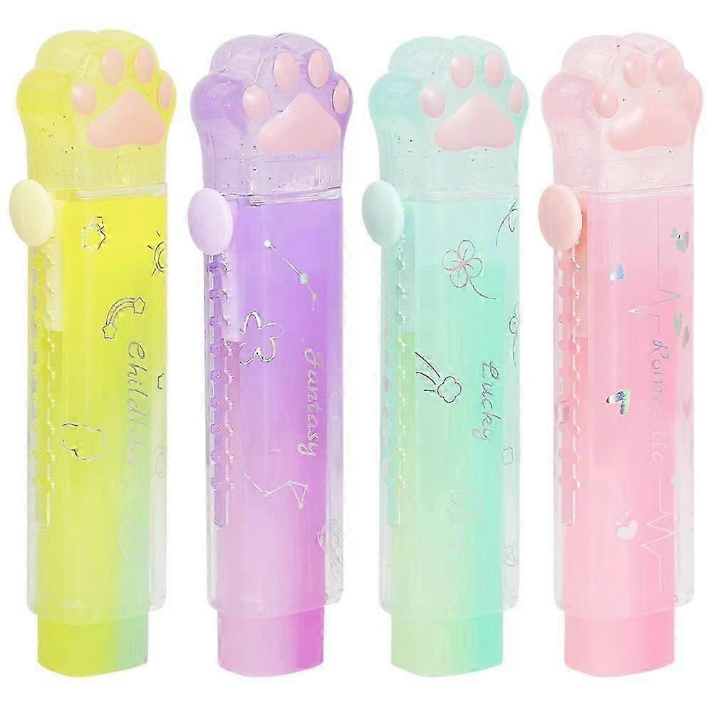 Pack of 4 Cat Paw Erasers, Retractable Rubber for Children, Gradient Erasers