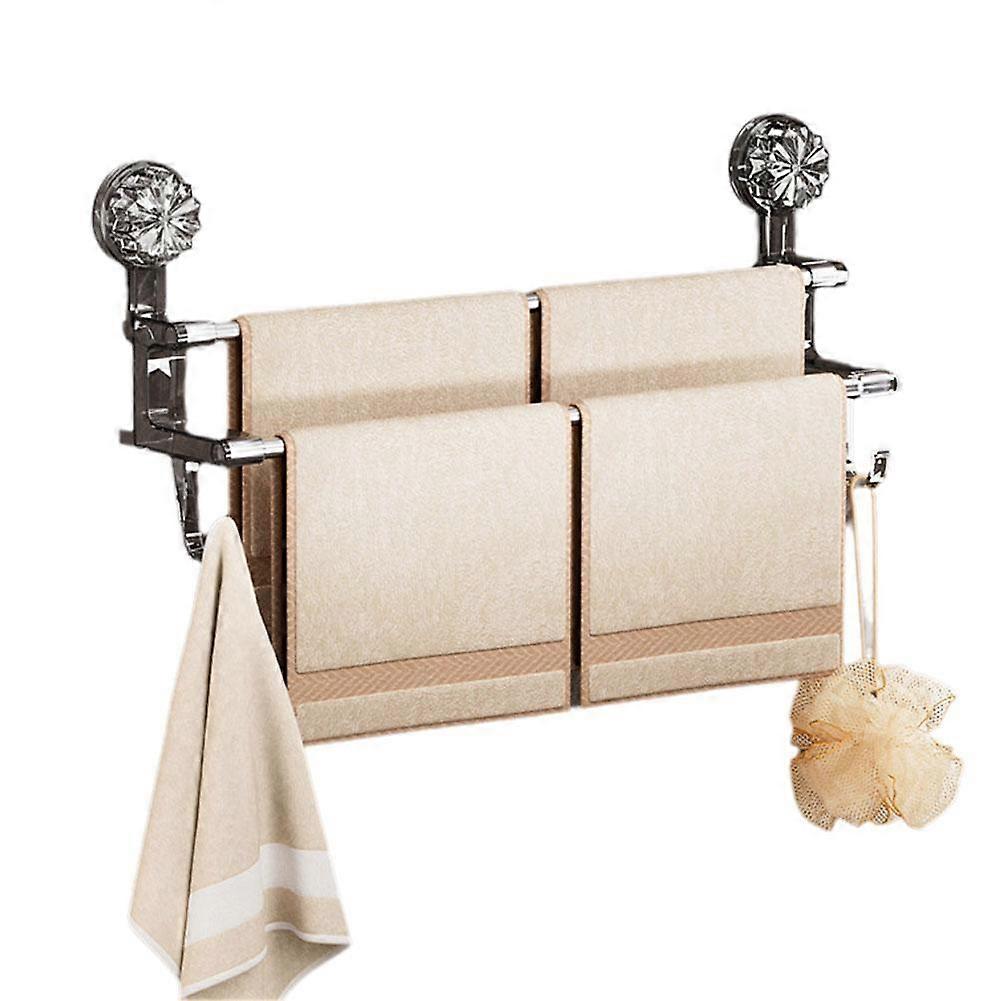 Double Suction Cup Towel Rack, Household Bathroom Towel Storage with Hooks
